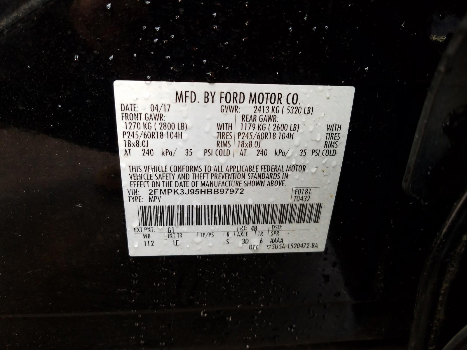 Photo 10 from auction – 2017 FORD EDGE SEL with VIN 2FMPK3J95HBB97972