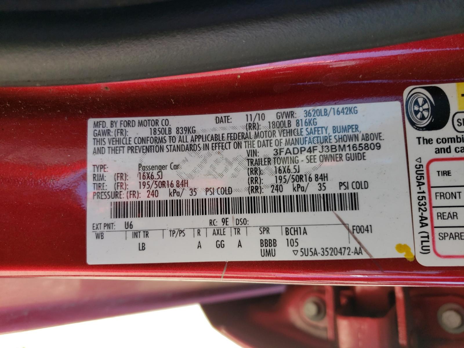 Photo 10 from auction – 2011 FORD FIESTA SES with VIN 3FADP4FJ3BM165809