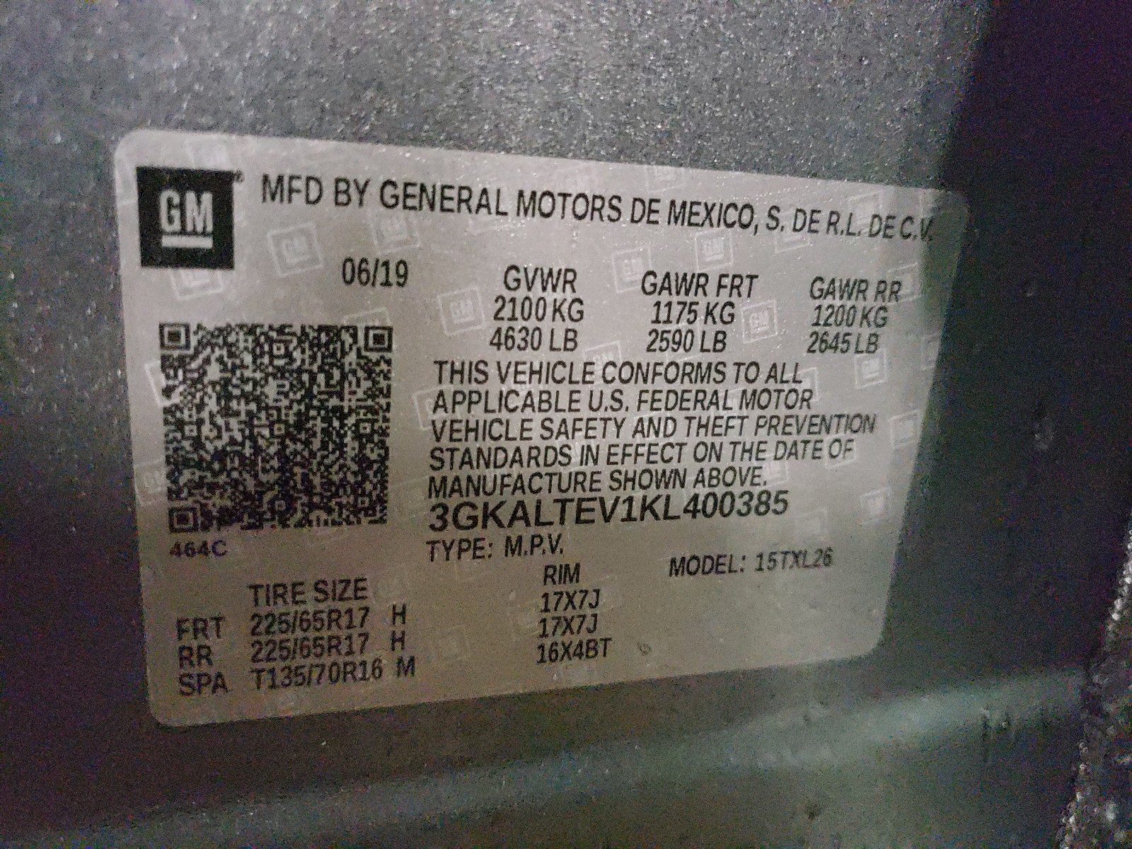 Photo 10 from auction – 2019 GMC TERRAIN SL with VIN 3GKALTEV1KL400385