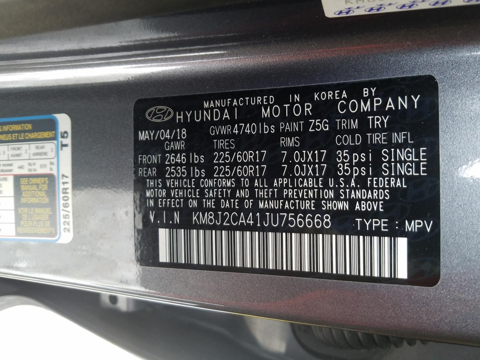 Photo 10 from auction – 2018 HYUNDAI TUCSON SE with VIN KM8J2CA41JU756668