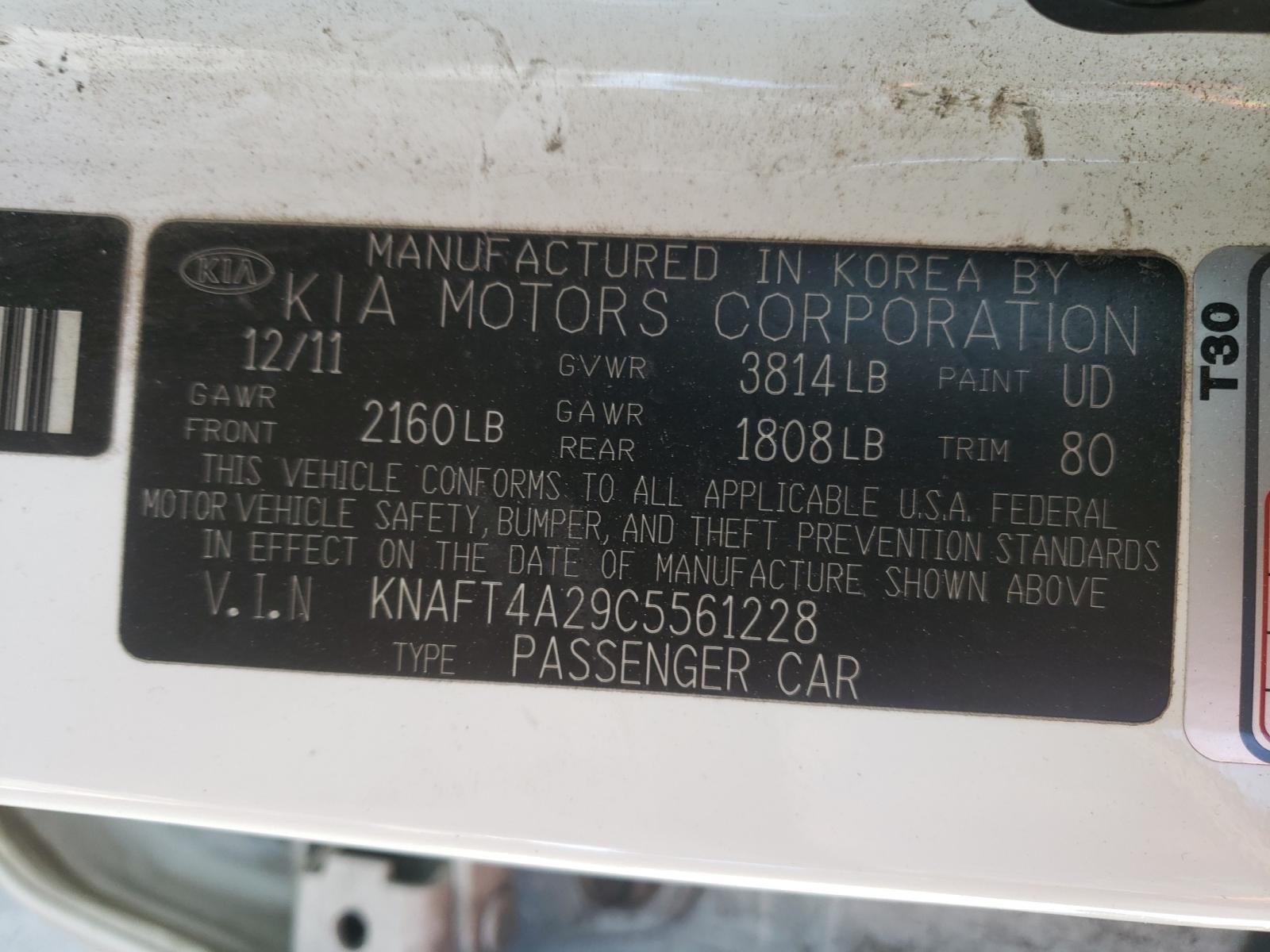 Photo 10 from auction – 2012 KIA FORTE LX with VIN KNAFT4A29C5561228