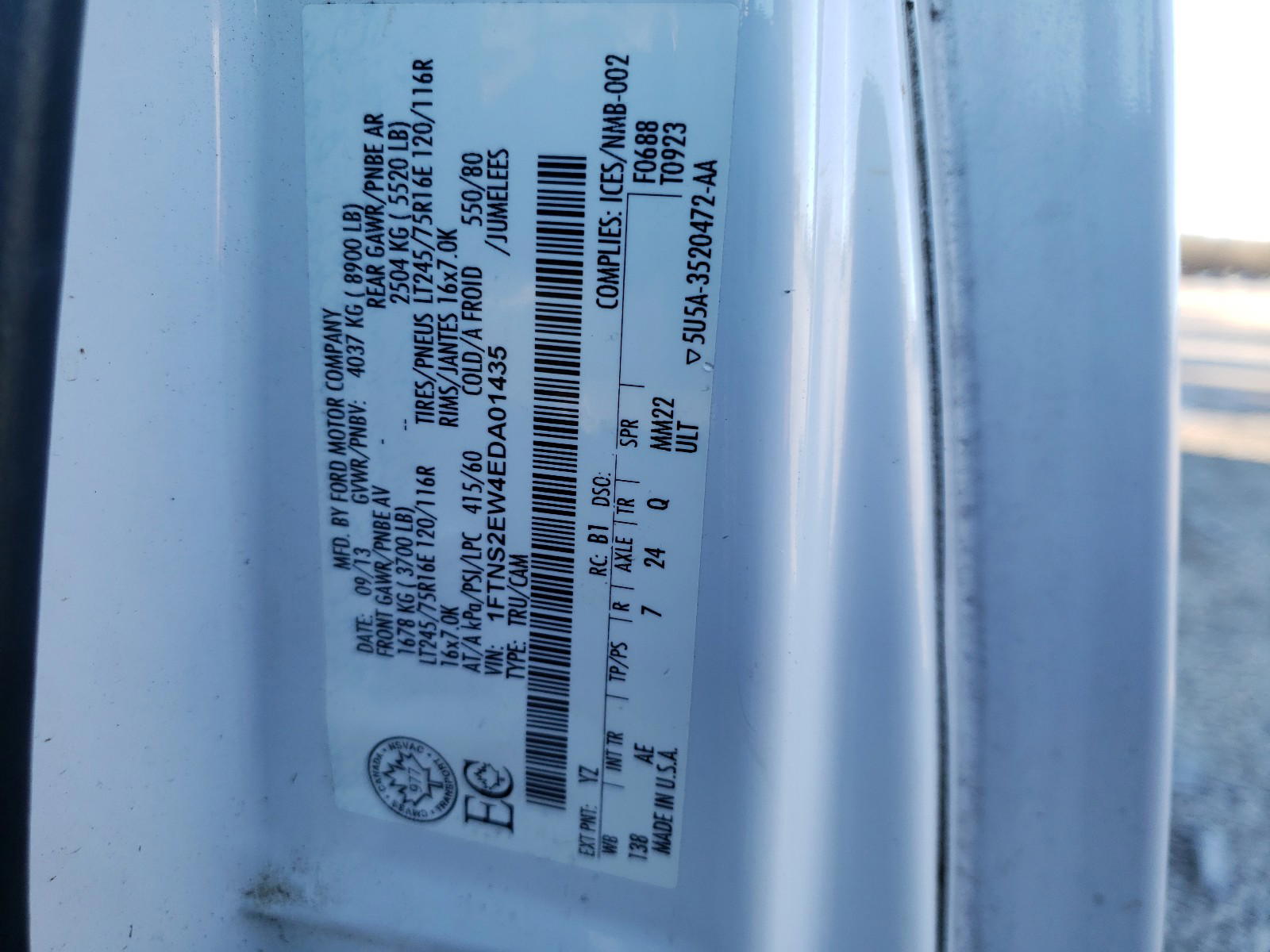 Photo 10 from auction – 2014 FORD ECONOLINE with VIN 1FTNS2EW4EDA01435