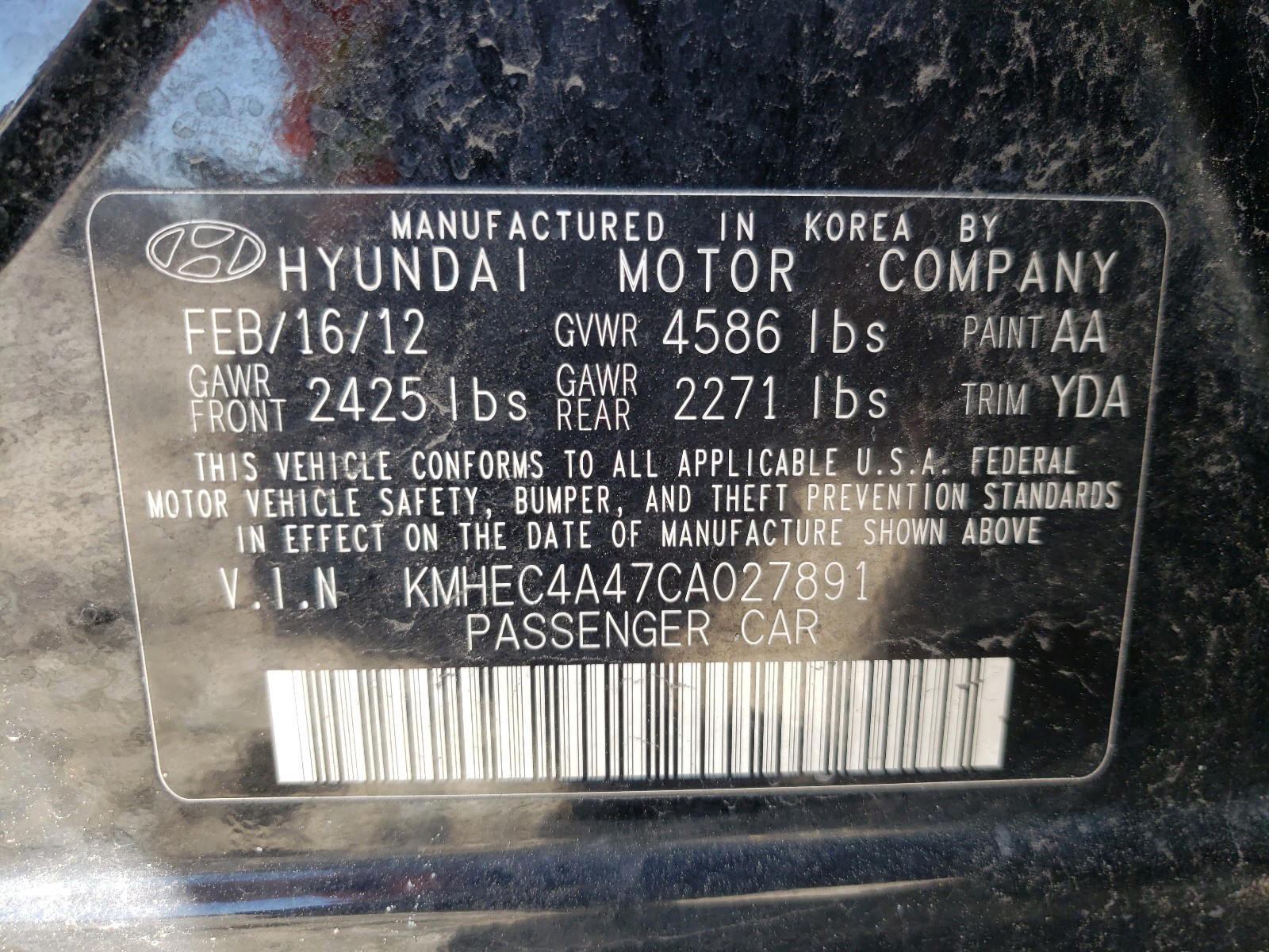 Photo 10 from auction – 2012 HYUNDAI SONATA HYB with VIN KMHEC4A47CA027891