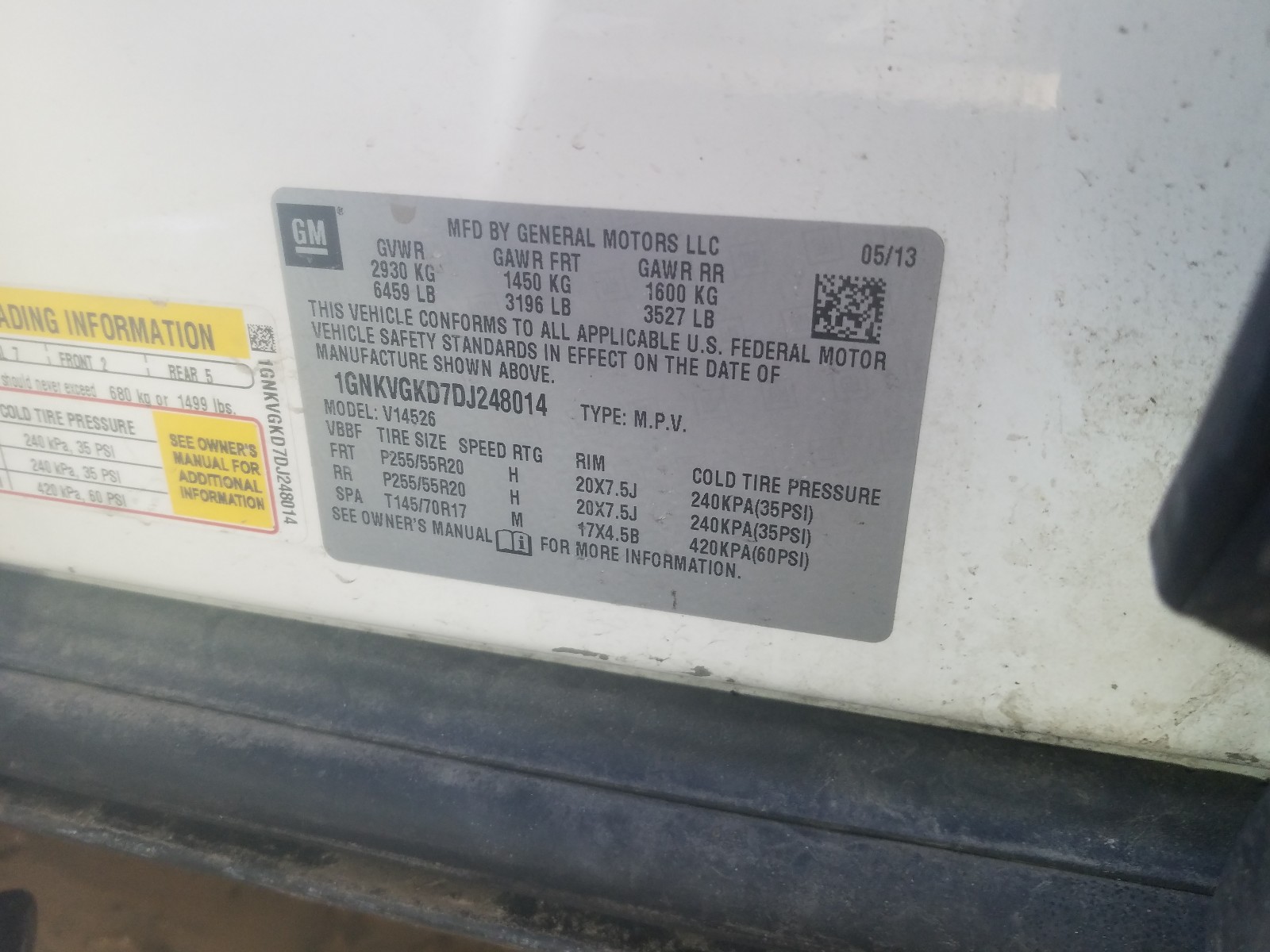 Photo 10 from auction – 2013 CHEVROLET TRAVERSE L with VIN 1GNKVGKD7DJ248014