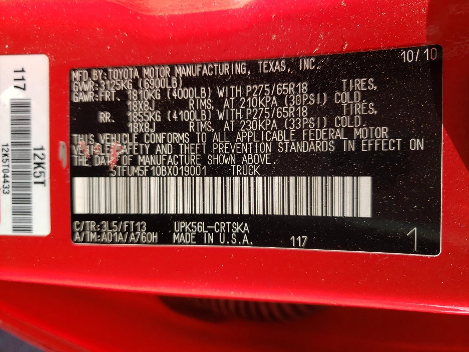 Photo 10 from auction – 2011 TOYOTA TUNDRA DOU with VIN 5TFUM5F10BX019001