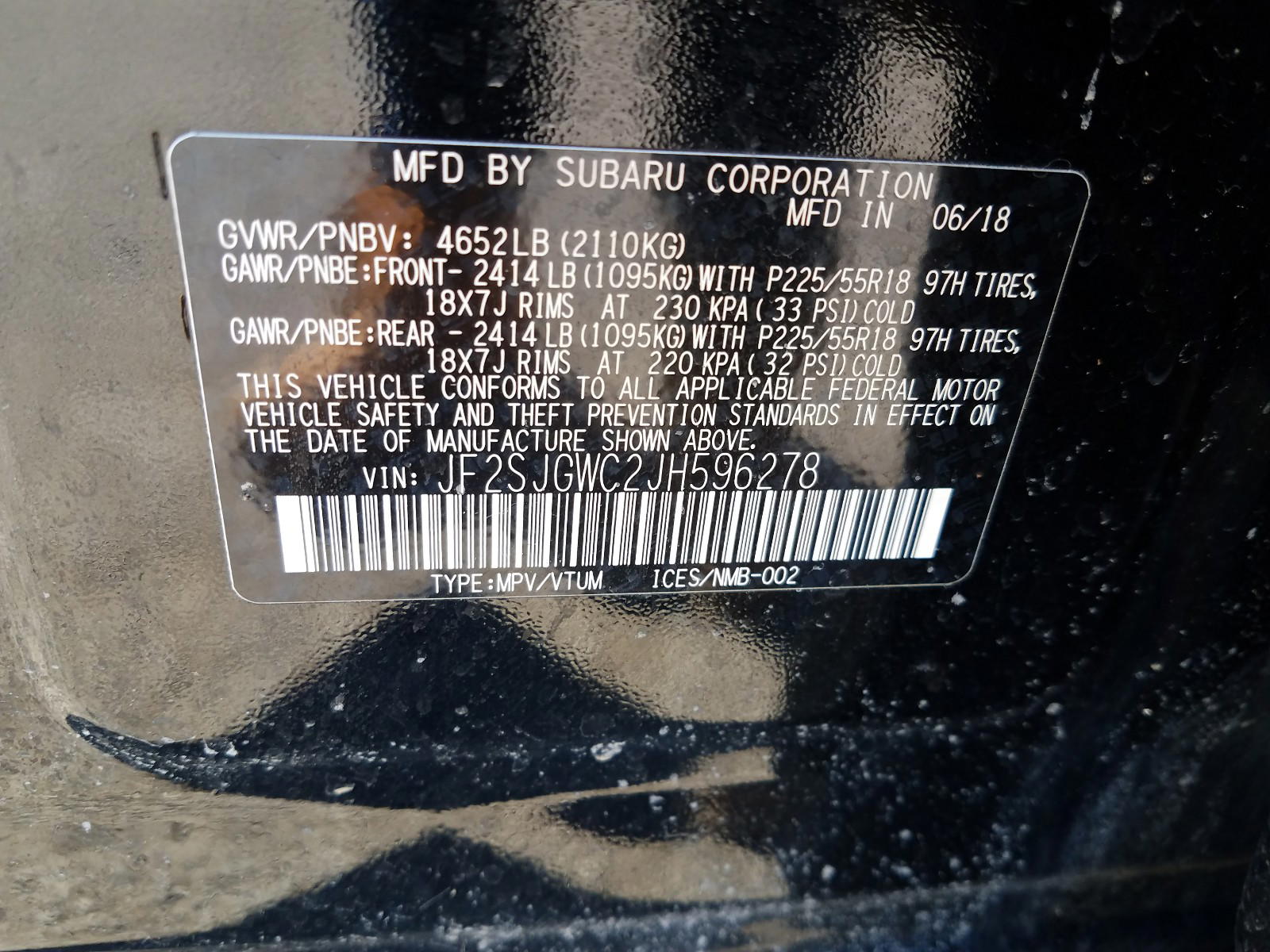 Photo 10 from auction – 2018 SUBARU FORESTER 2 with VIN JF2SJGWC2JH596278