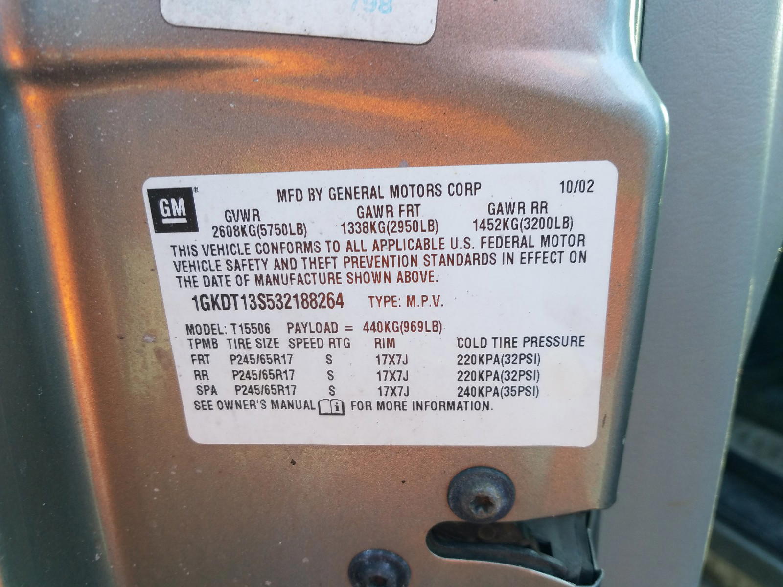 Photo 10 from auction – 2003 GMC ENVOY with VIN 1GKDT13S532188264