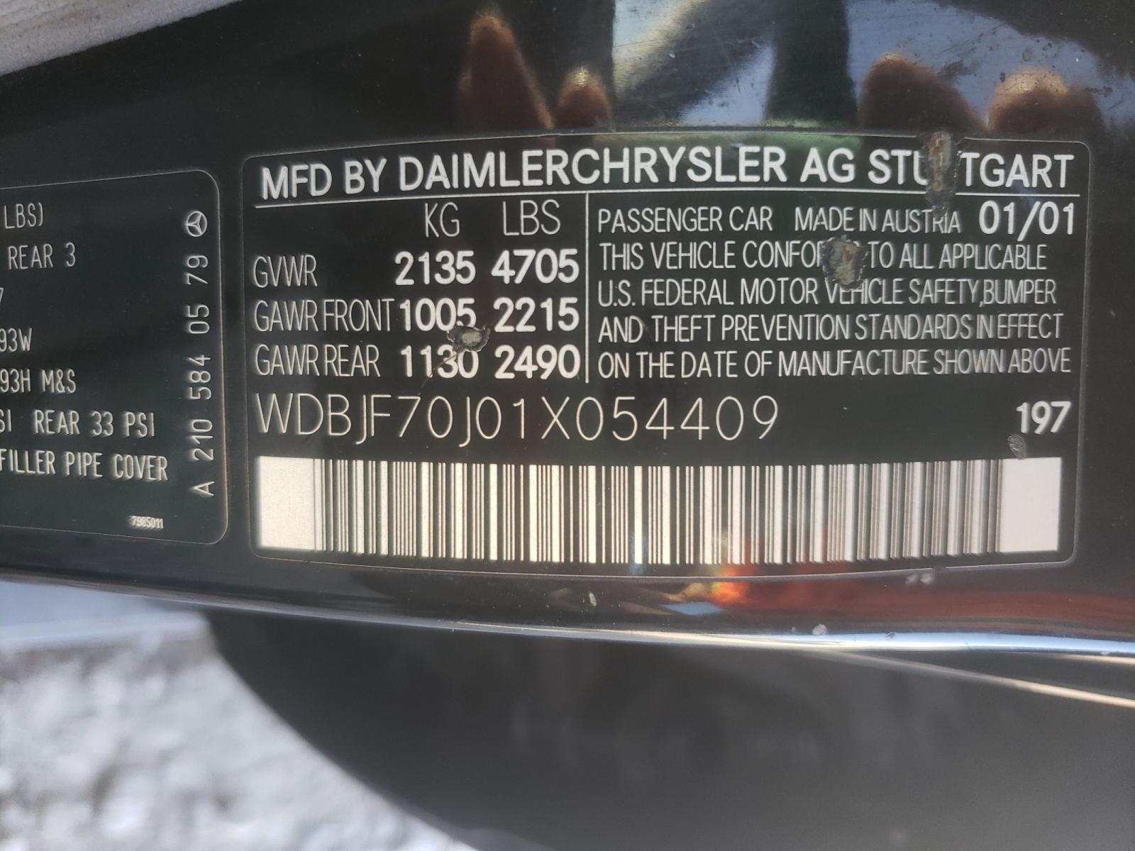 Photo 10 from auction – 2001 MERCEDES-BENZ E 430 with VIN WDBJF70J01X054409