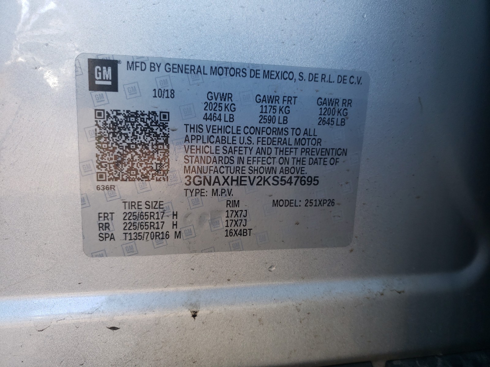 Photo 10 from auction – 2019 CHEVROLET EQUINOX LS with VIN 3GNAXHEV2KS547695
