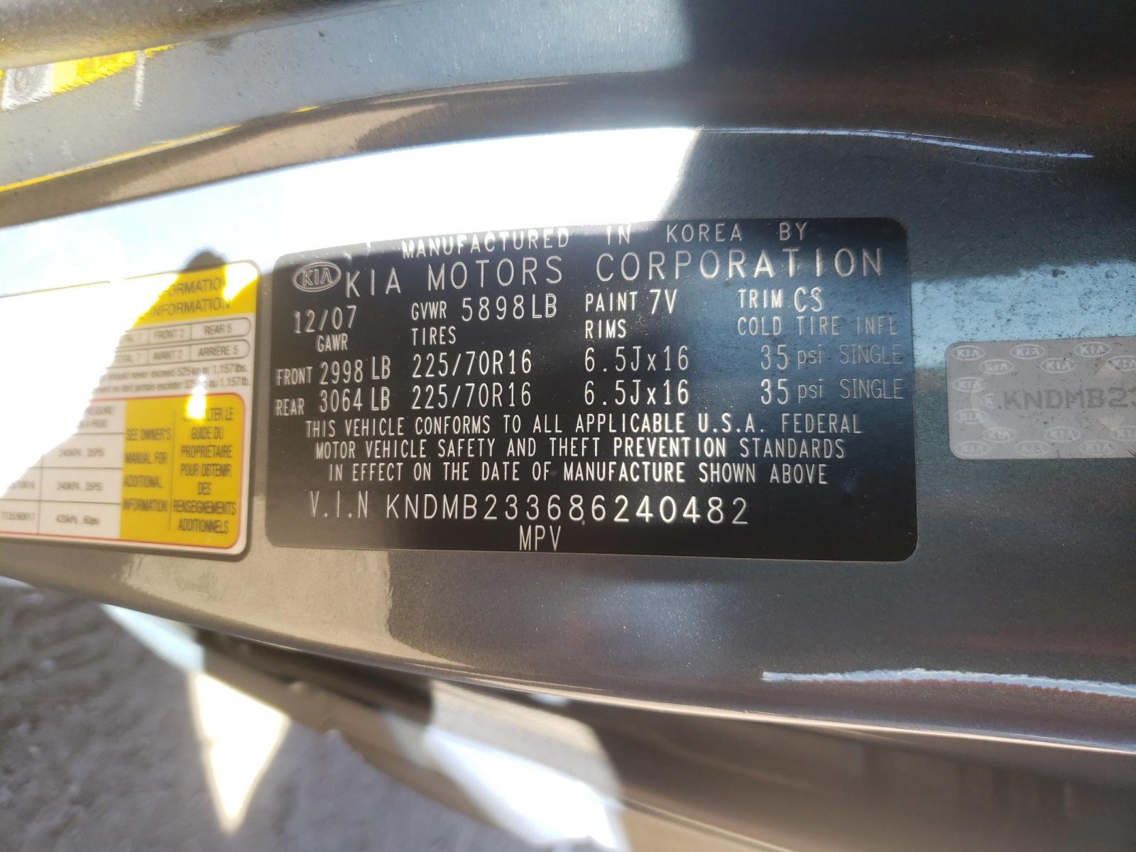 Photo 10 from auction – 2008 KIA SEDONA EX with VIN KNDMB233686240482