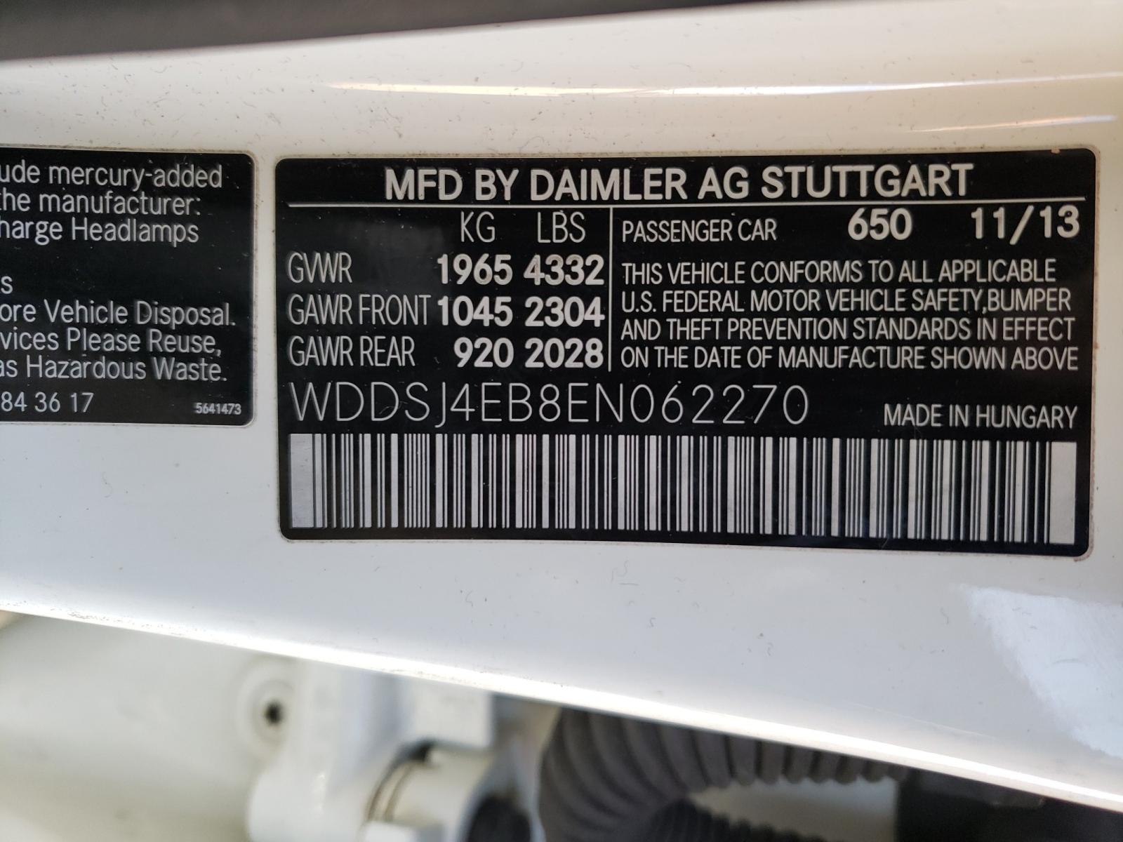 Photo 10 from auction – 2014 MERCEDES-BENZ CLA 250 with VIN WDDSJ4EB8EN062270