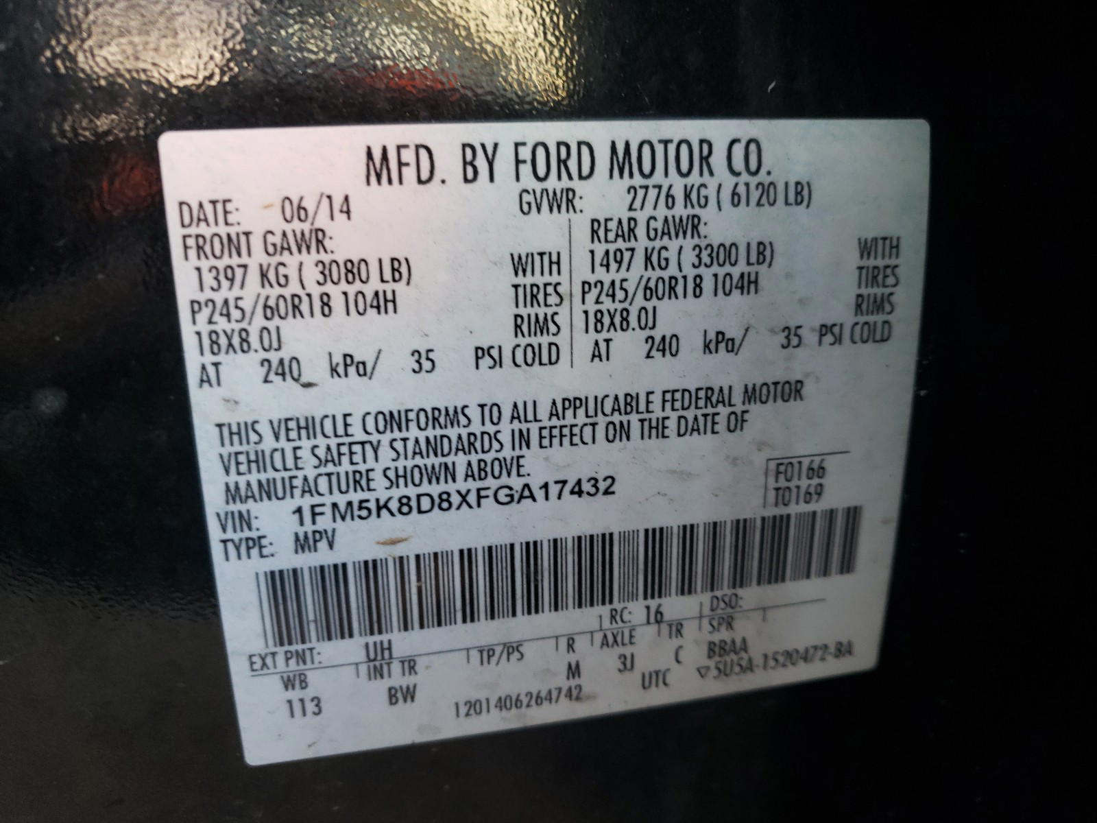 Photo 10 from auction – 2015 FORD EXPLORER X with VIN 1FM5K8D8XFGA17432