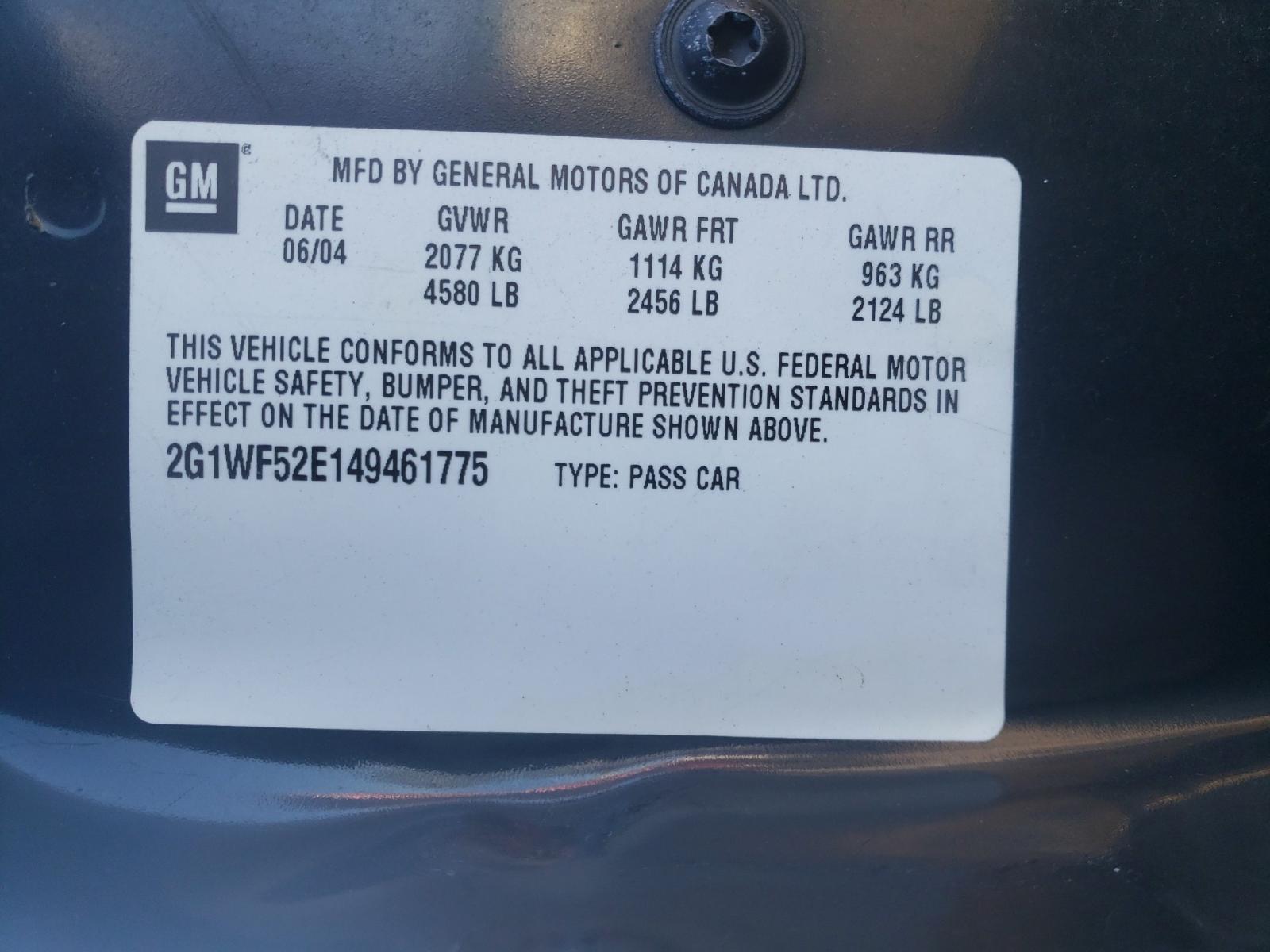 Photo 10 from auction – 2004 CHEVROLET IMPALA with VIN 2G1WF52E149461775