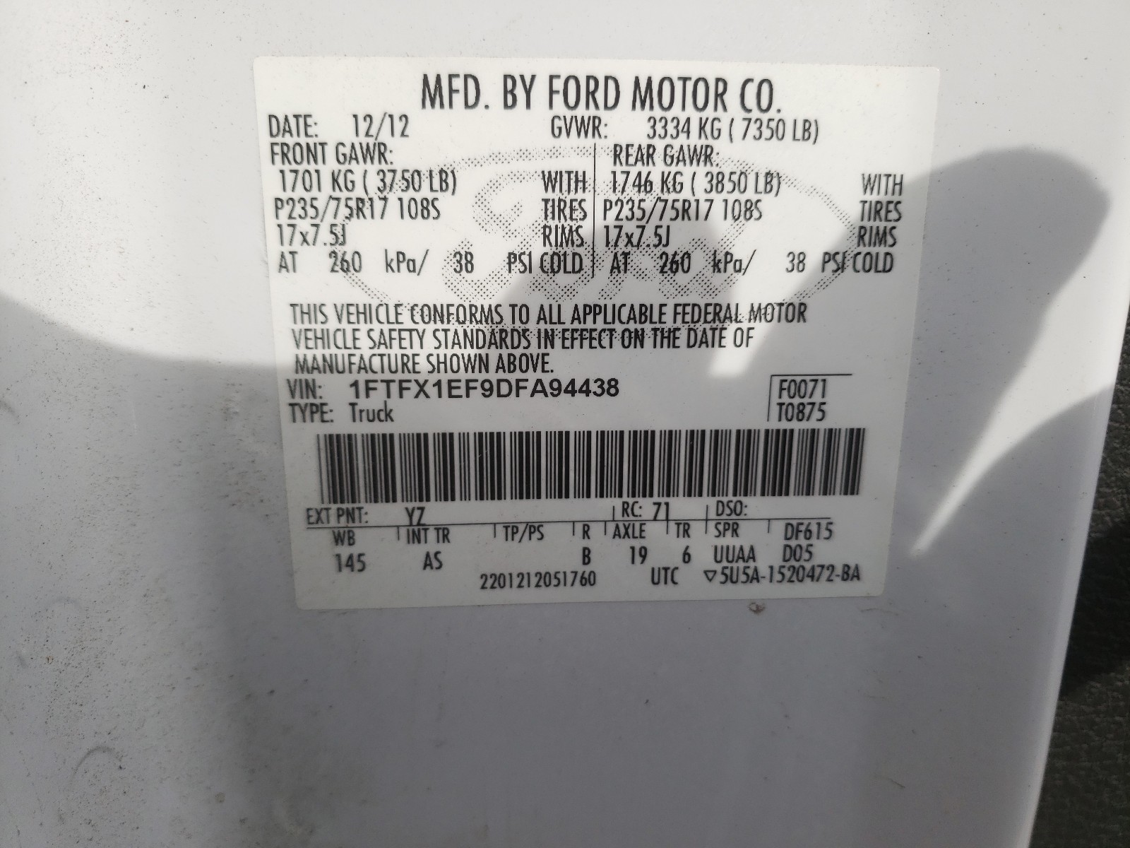 صورة رقم 10 من المزاد - 2013 FORD F-150 مع VIN 1FTFX1EF9DFA94438