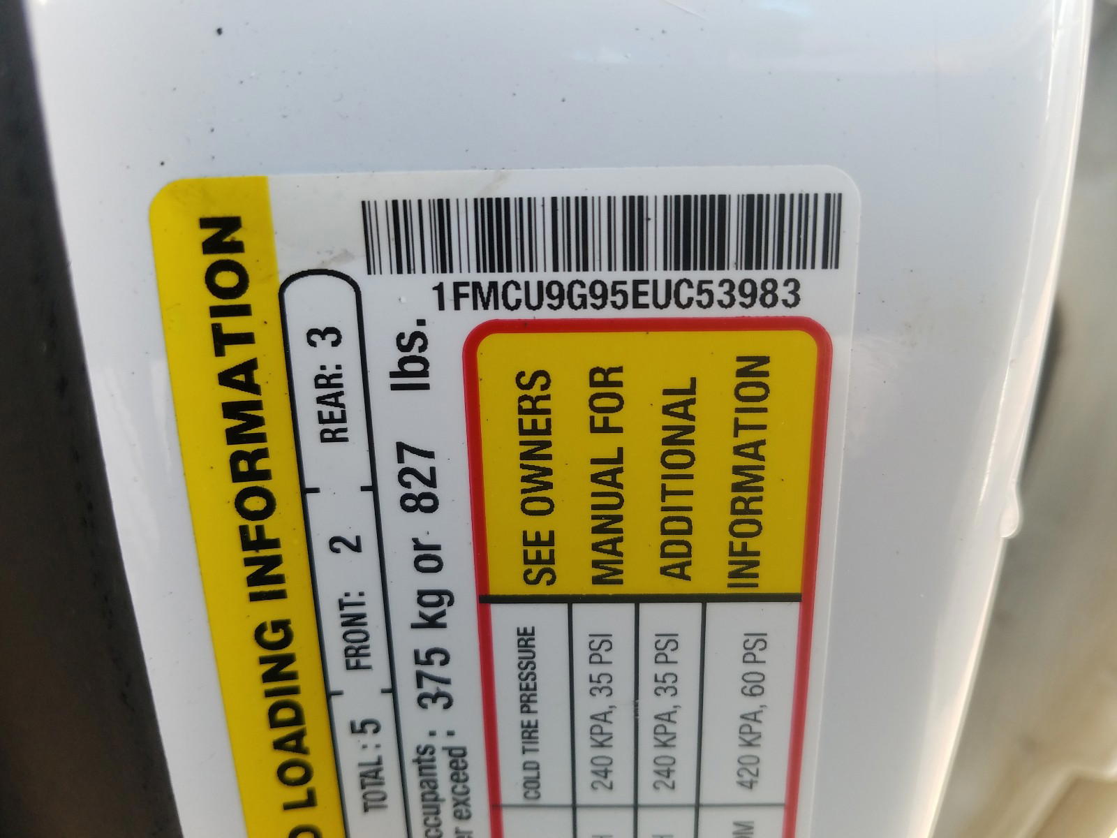 Photo 10 from auction – 2014 FORD ESCAPE SE with VIN 1FMCU9G95EUC53983