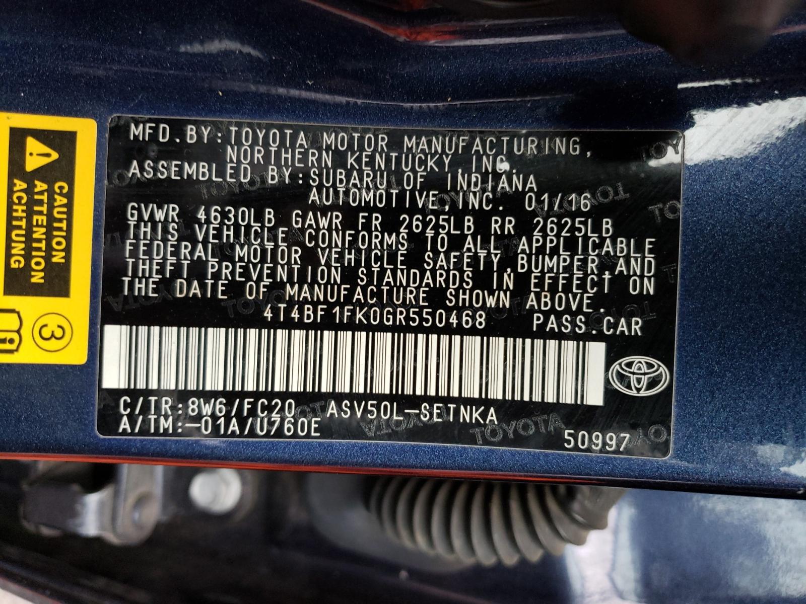Photo 10 from auction – 2016 TOYOTA CAMRY LE with VIN 4T4BF1FK0GR550468