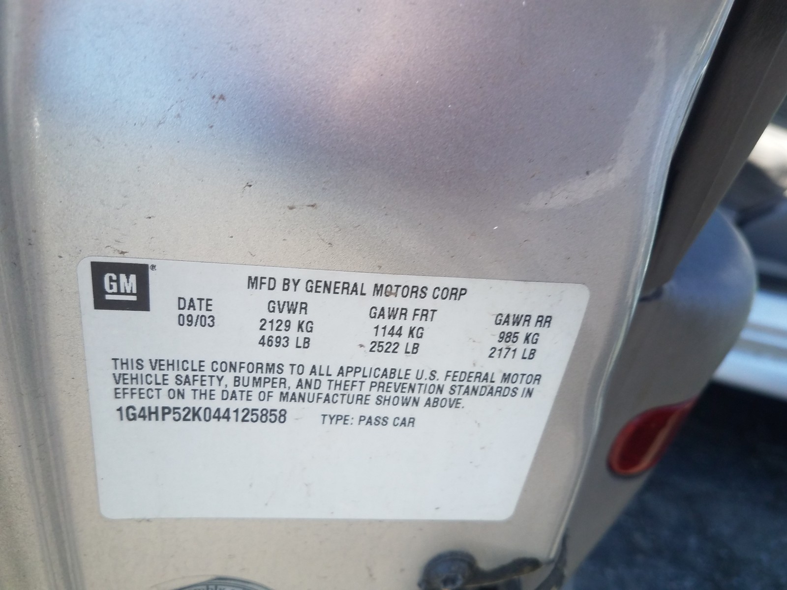 Photo 10 from auction – 2001 BUICK LESABRE CU with VIN 1G4HP54K61U203407