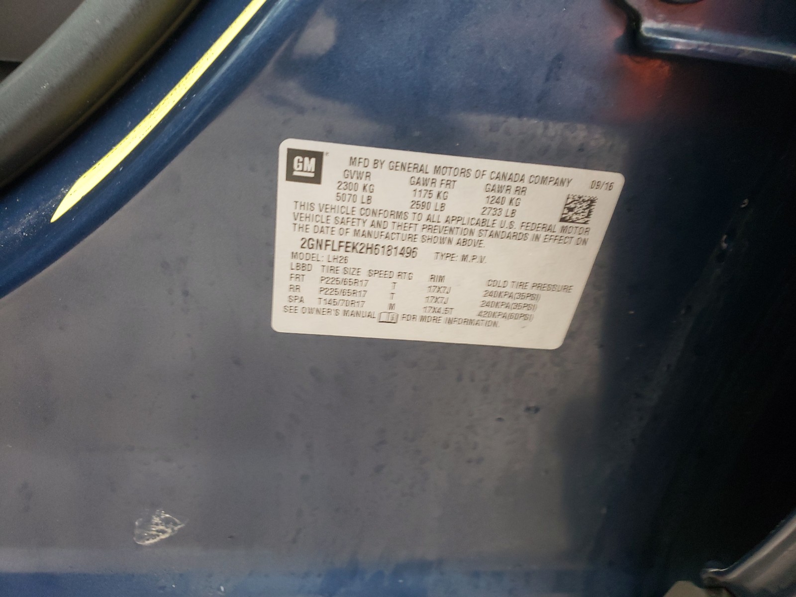 Zdjęcie 10 z aukcji – 2017 CHEVROLET EQUINOX LT z VIN 2GNFLFEK2H6181496