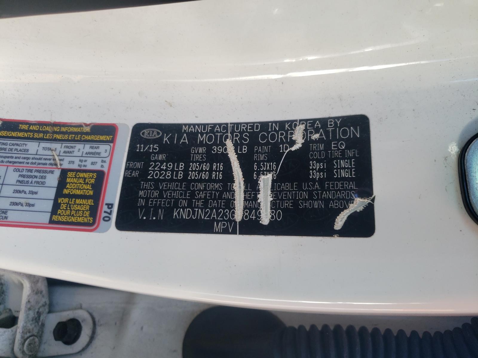 Photo 10 from auction – 2016 KIA SOUL with VIN KNDJN2A23G7849980