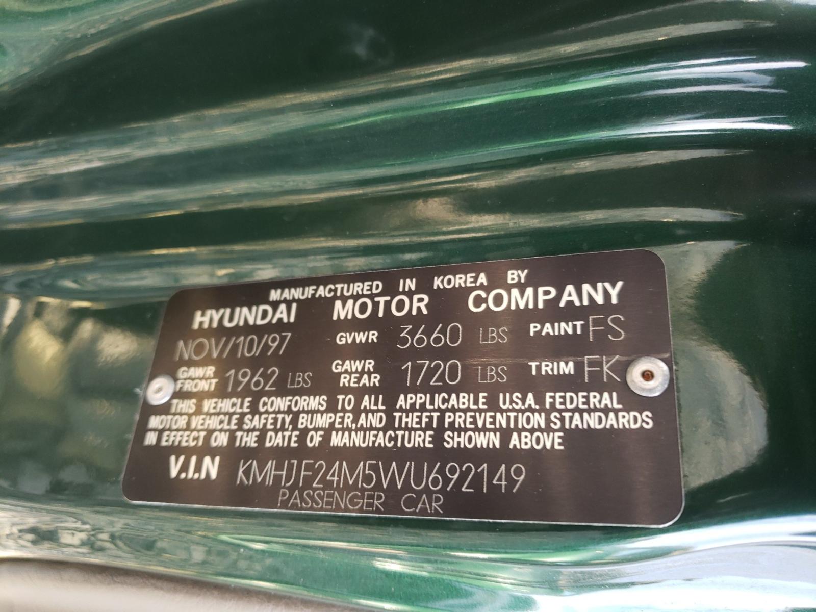 Photo 10 from auction – 1998 HYUNDAI ELANTRA with VIN KMHJF24M5WU692149