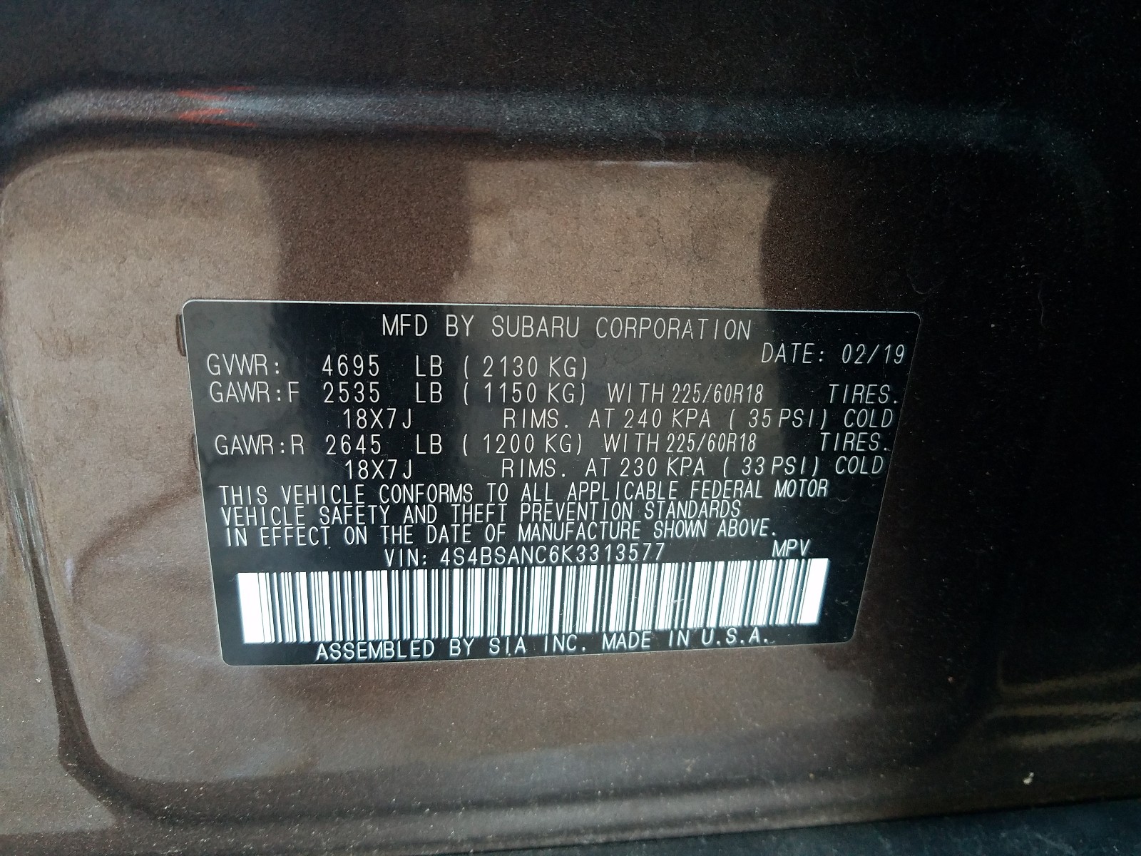 Фото 10 с аукциона – 2019 SUBARU OUTBACK 2. с VIN 4S4BSANC6K3313577