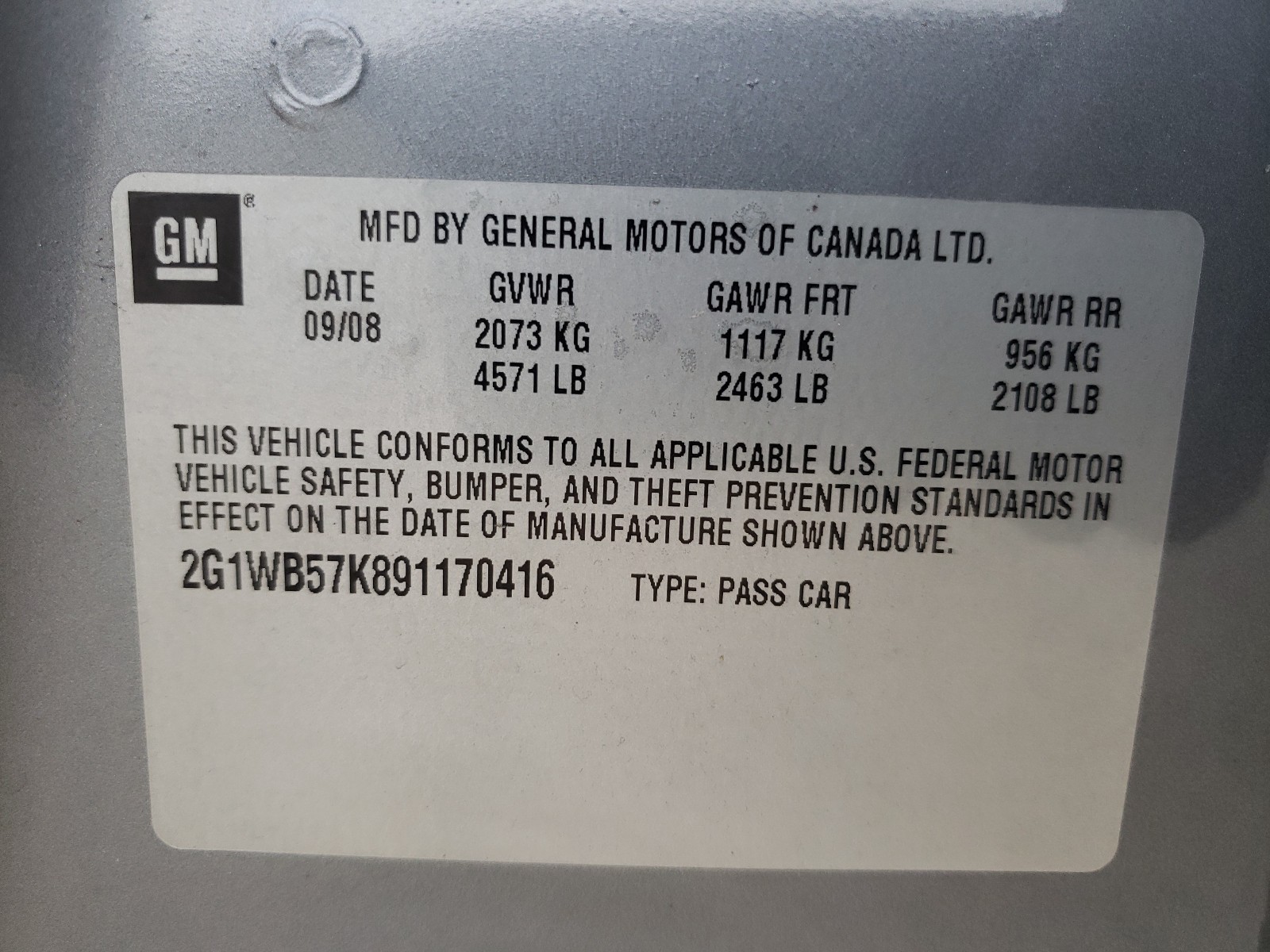 Photo 10 from auction – 2009 CHEVROLET IMPALA LS with VIN 2G1WB57K891170416