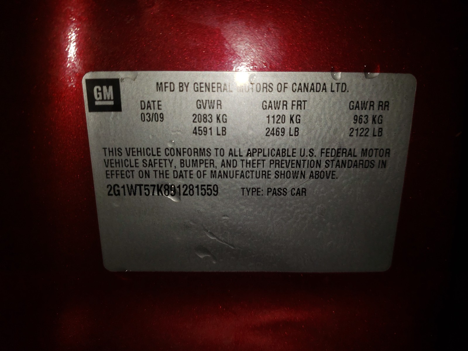 Photo 10 from auction – 2009 CHEVROLET IMPALA 1LT with VIN 2G1WT57K891281559