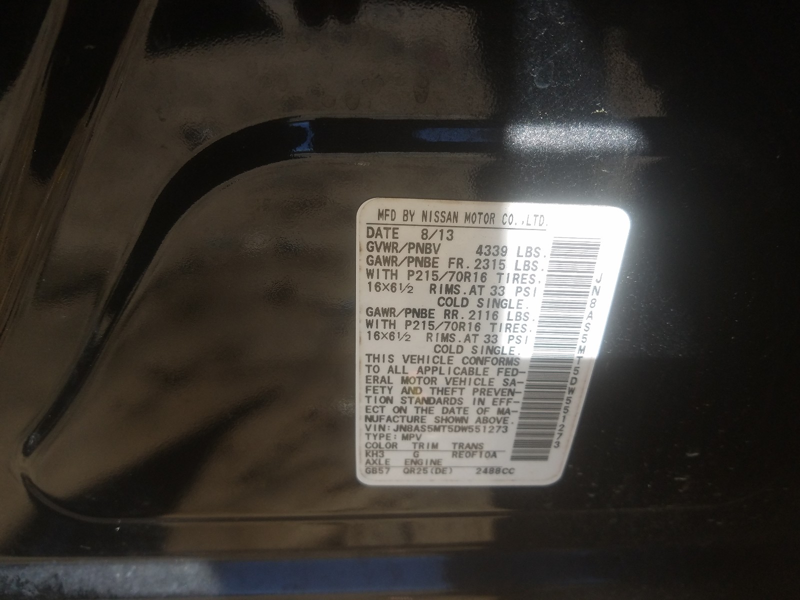 Photo 10 from auction – 2013 NISSAN ROGUE S with VIN JN8AS5MT5DW551273