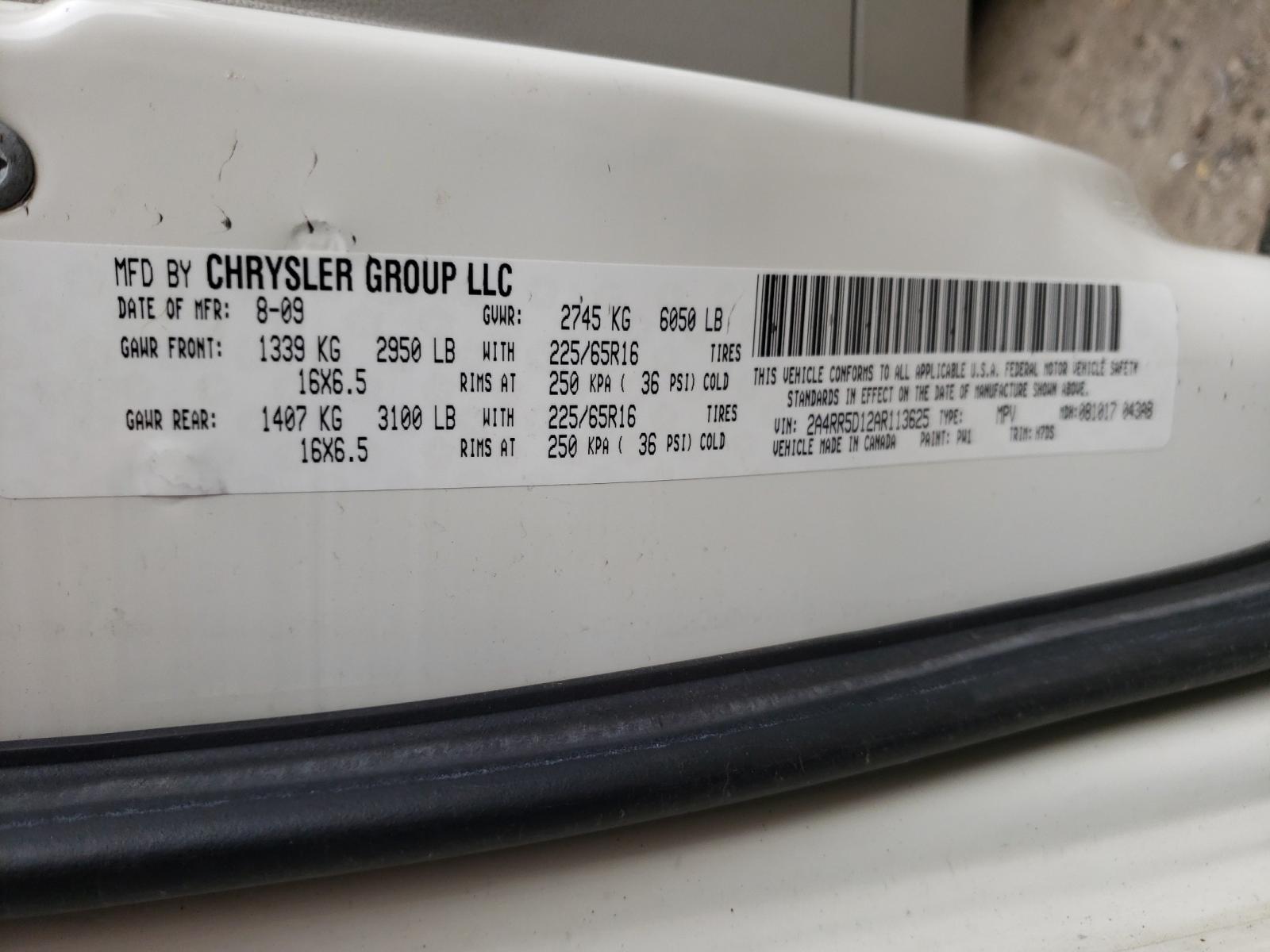 Photo 10 from auction – 2010 CHRYSLER TOWN & COU with VIN 2A4RR5D12AR113625