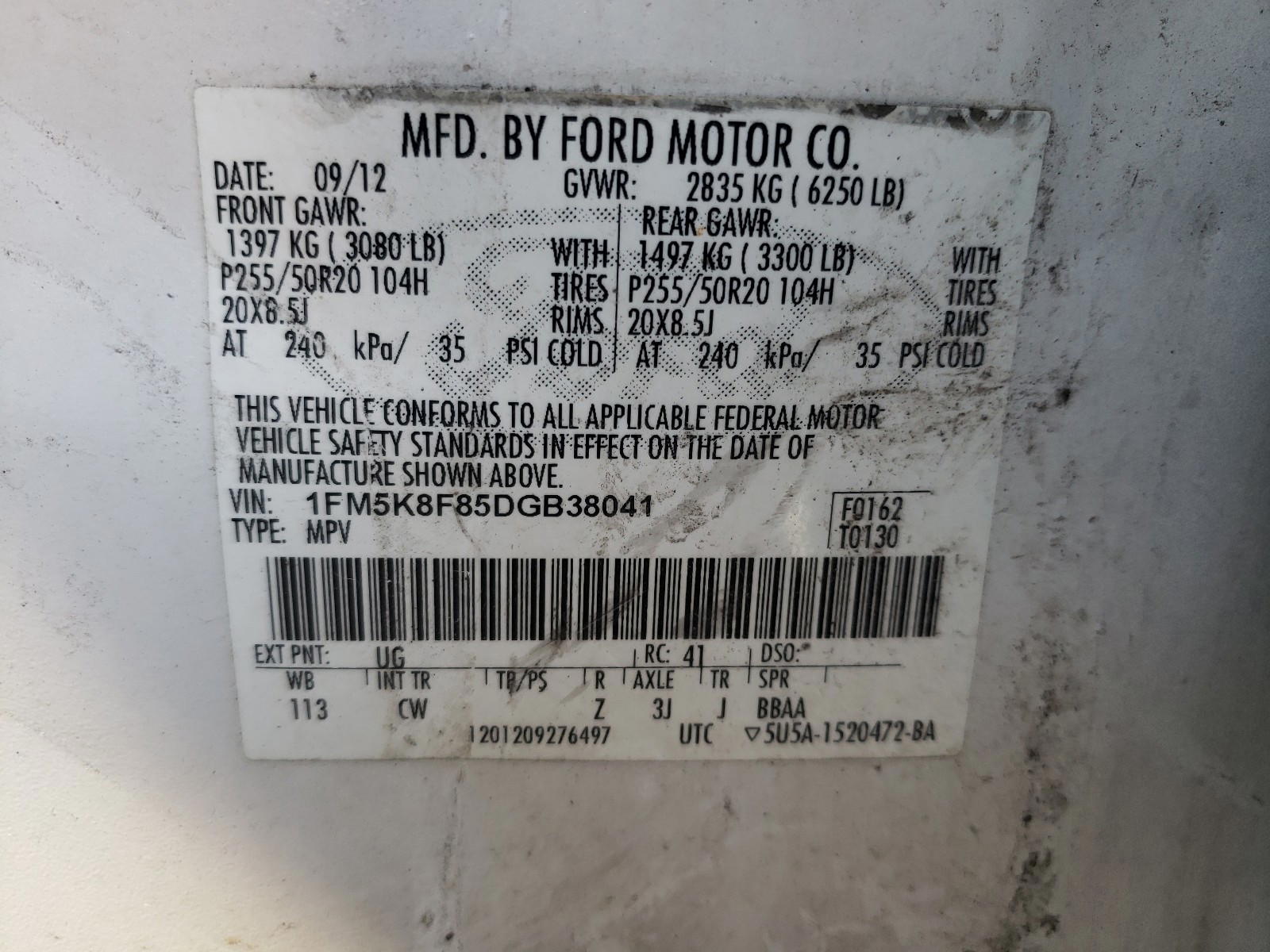 Photo 20 from auction – 2013 FORD EXPLORER L with VIN 1FM5K8F85DGB38041