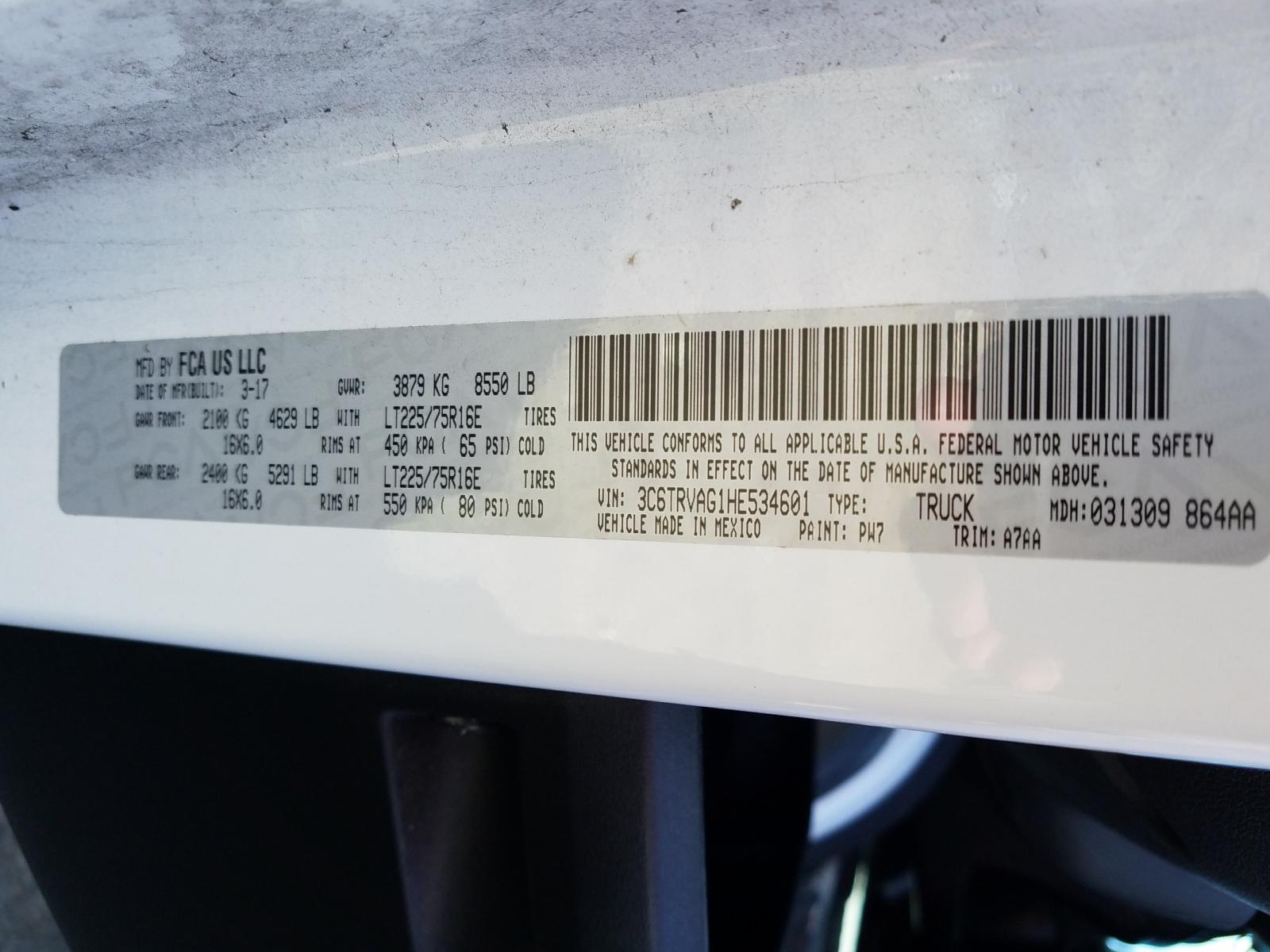 Photo 10 from auction – 2017 RAM PROMASTER with VIN 3C6TRVAG1HE534601