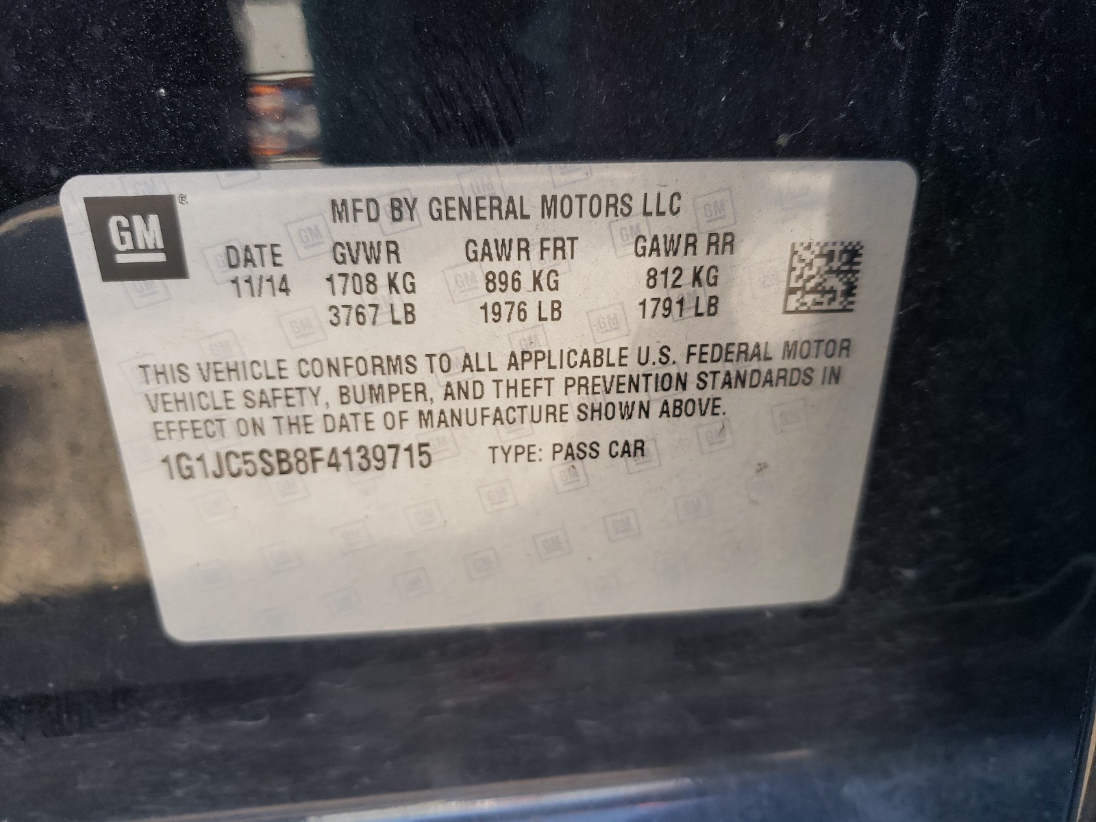 Photo 10 from auction – 2015 CHEVROLET SONIC LT with VIN 1G1JC5SB8F4139715