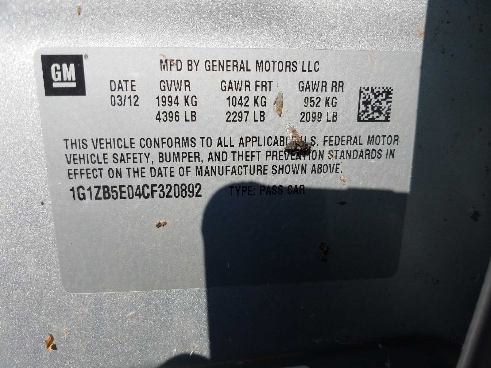 Foto 10 de la subasta – 2012 CHEVROLET MALIBU LS con VIN 1G1ZB5E04CF320892