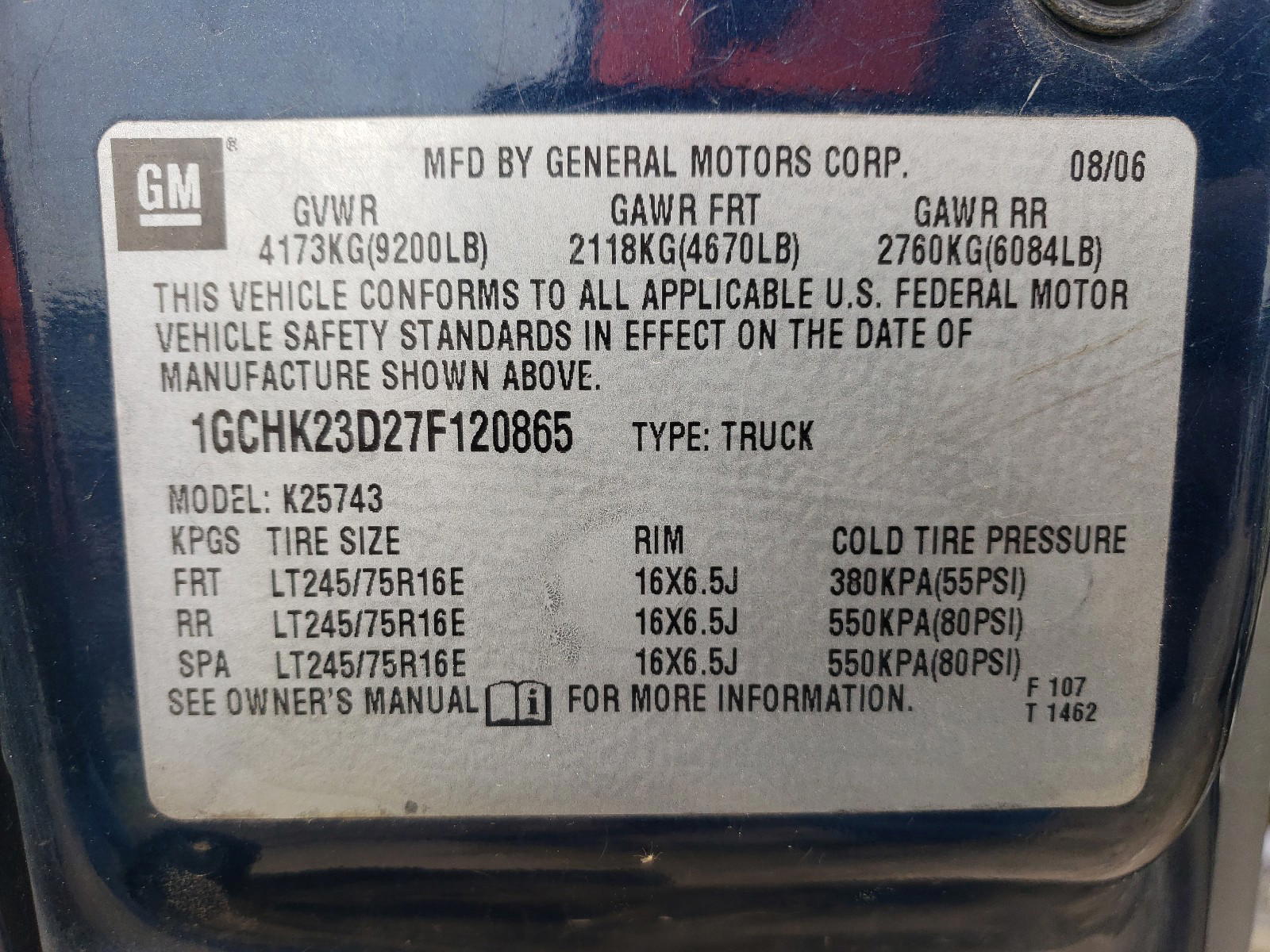 Photo 10 from auction – 2007 CHEVROLET SILVERADO with VIN 1GCHK23D27F120865