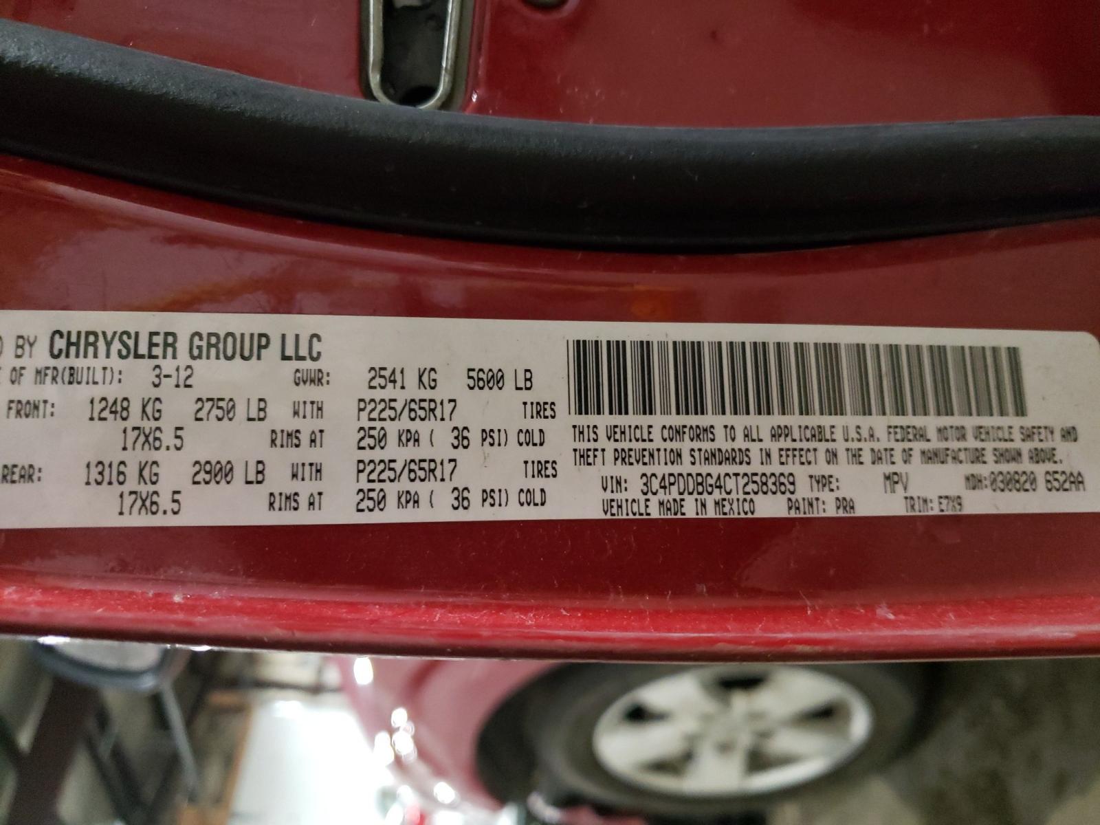 Photo 10 from auction – 2012 DODGE JOURNEY SX with VIN 3C4PDDBG4CT258369