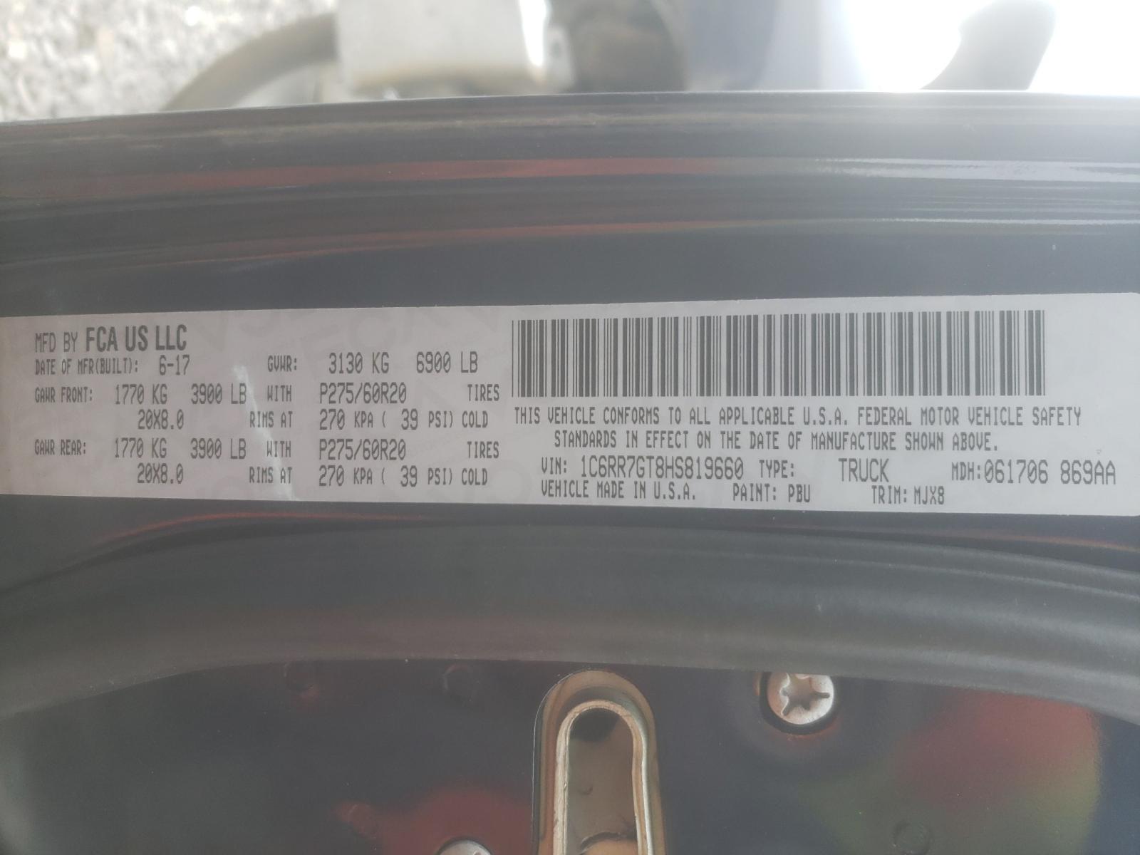 Photo 10 from auction – 2017 RAM 1500 SLT with VIN 1C6RR7GT8HS819660