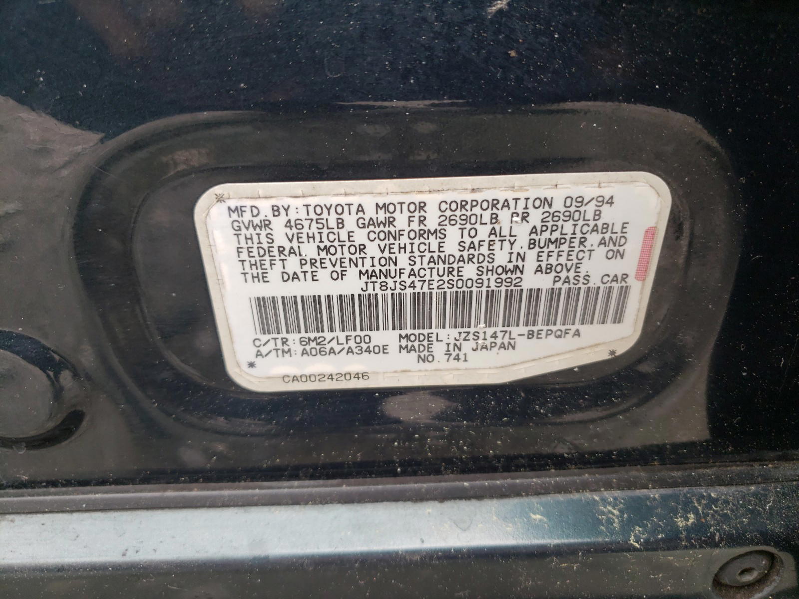 Photo 10 from auction – 1995 LEXUS GS 300 with VIN JT8JS47E2S0091992