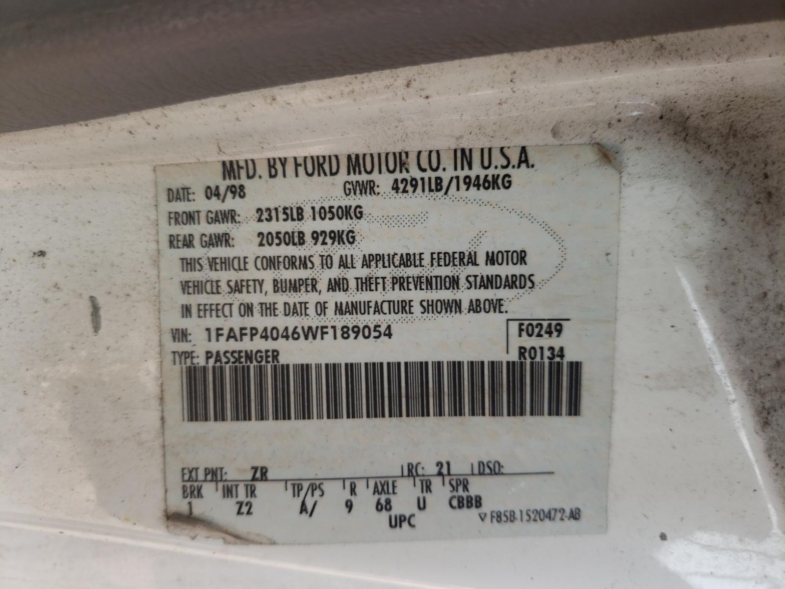 Photo 10 from auction – 1998 FORD MUSTANG with VIN 1FAFP4046WF189054