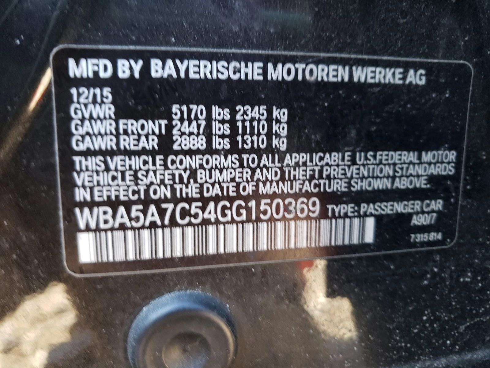Photo 10 from auction – 2016 BMW 528 XI with VIN WBA5A7C54GG150369