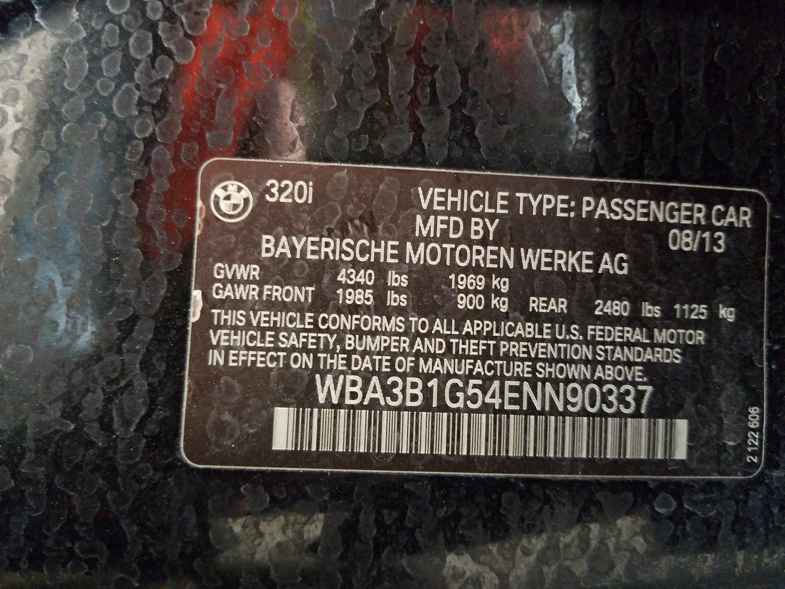 Photo 10 from auction – 2014 BMW 320 I with VIN WBA3B1G54ENN90337