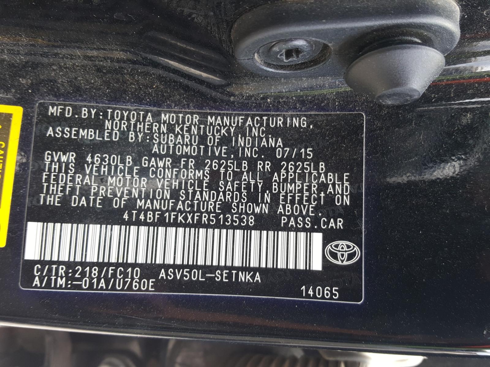 Photo 10 from auction – 2015 TOYOTA CAMRY LE with VIN 4T4BF1FKXFR513538