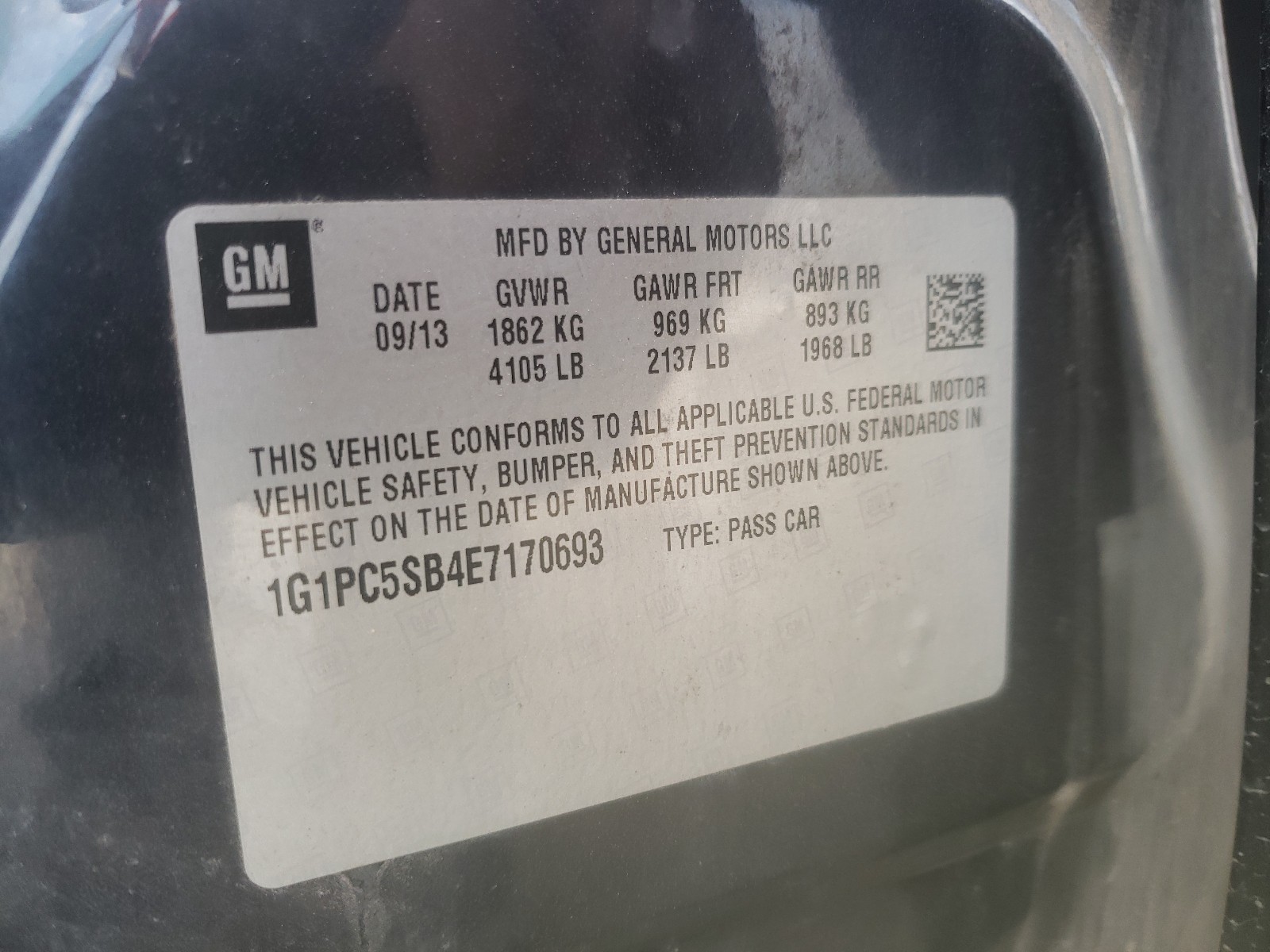 Photo 10 from auction – 2014 CHEVROLET CRUZE LT with VIN 1G1PC5SB4E7170693
