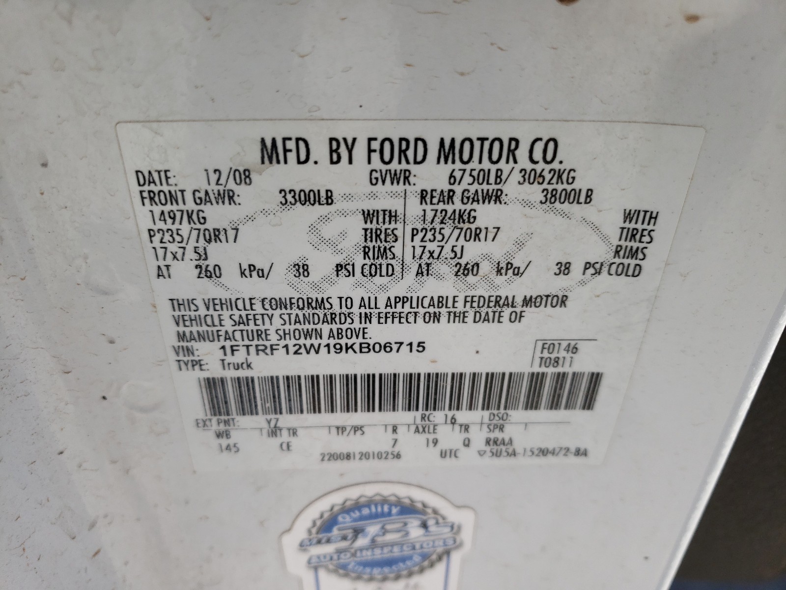 Photo 10 from auction – 2009 FORD F150 with VIN 1FTRF12W19KB06715