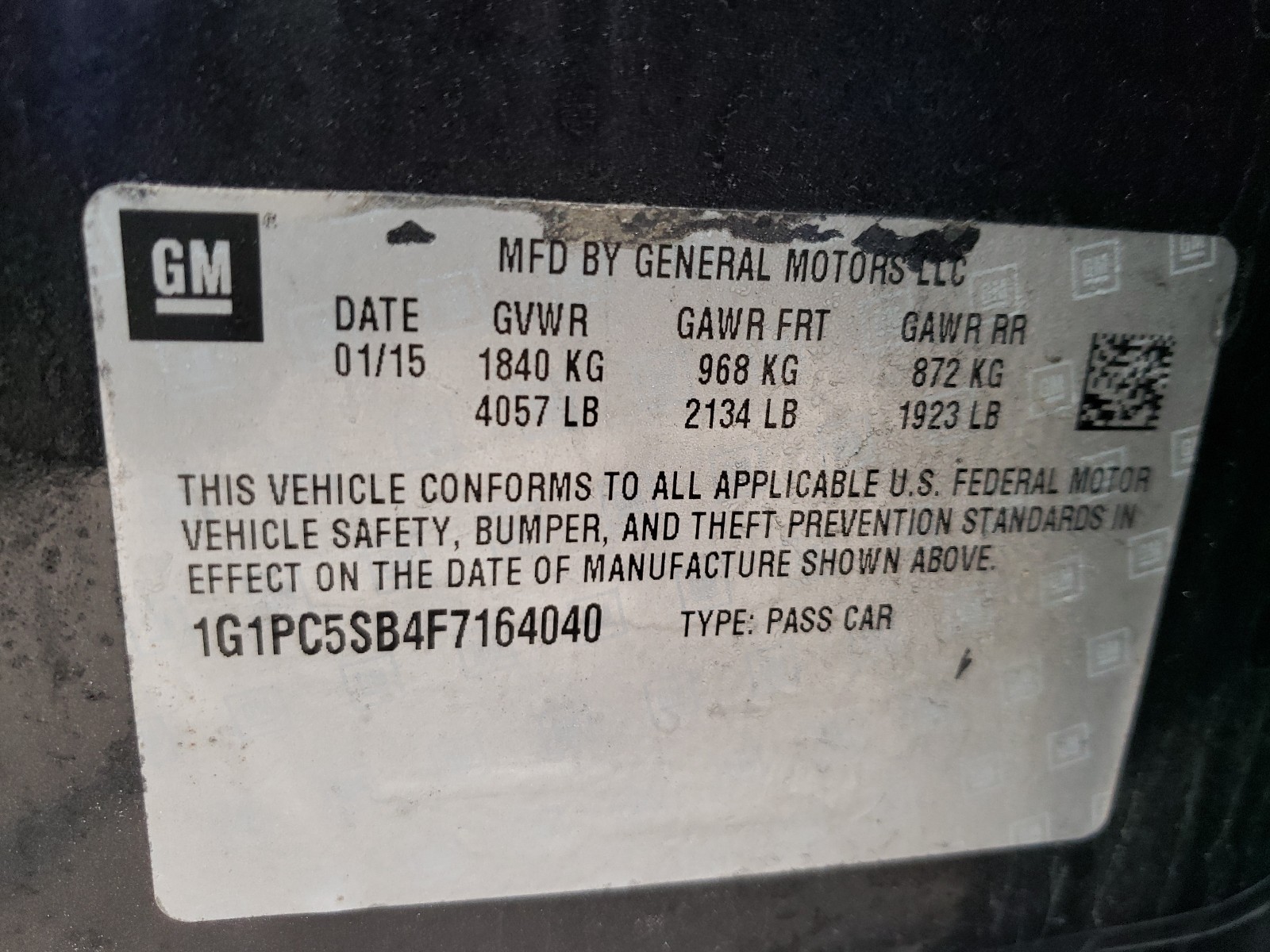 Photo 10 from auction – 2015 CHEVROLET CRUZE LT with VIN 1G1PC5SB4F7164040