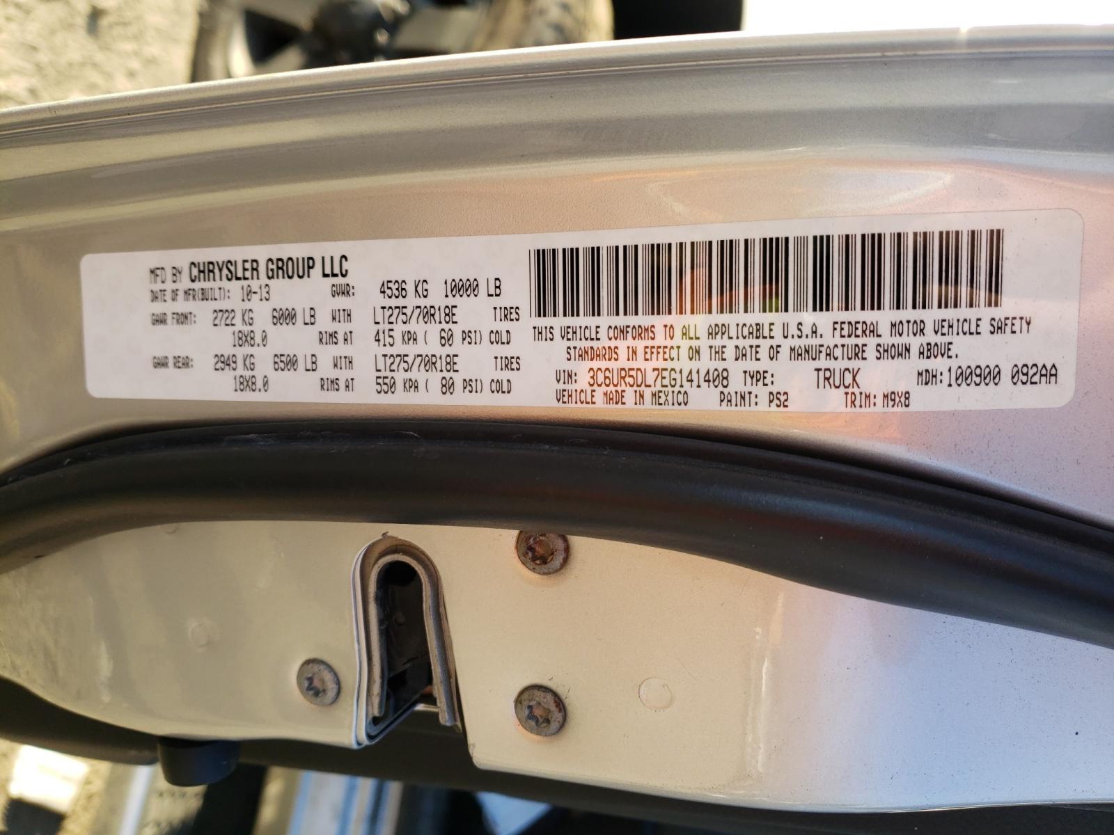 Photo 10 from auction – 2014 RAM 2500 SLT with VIN 3C6UR5DL7EG141408