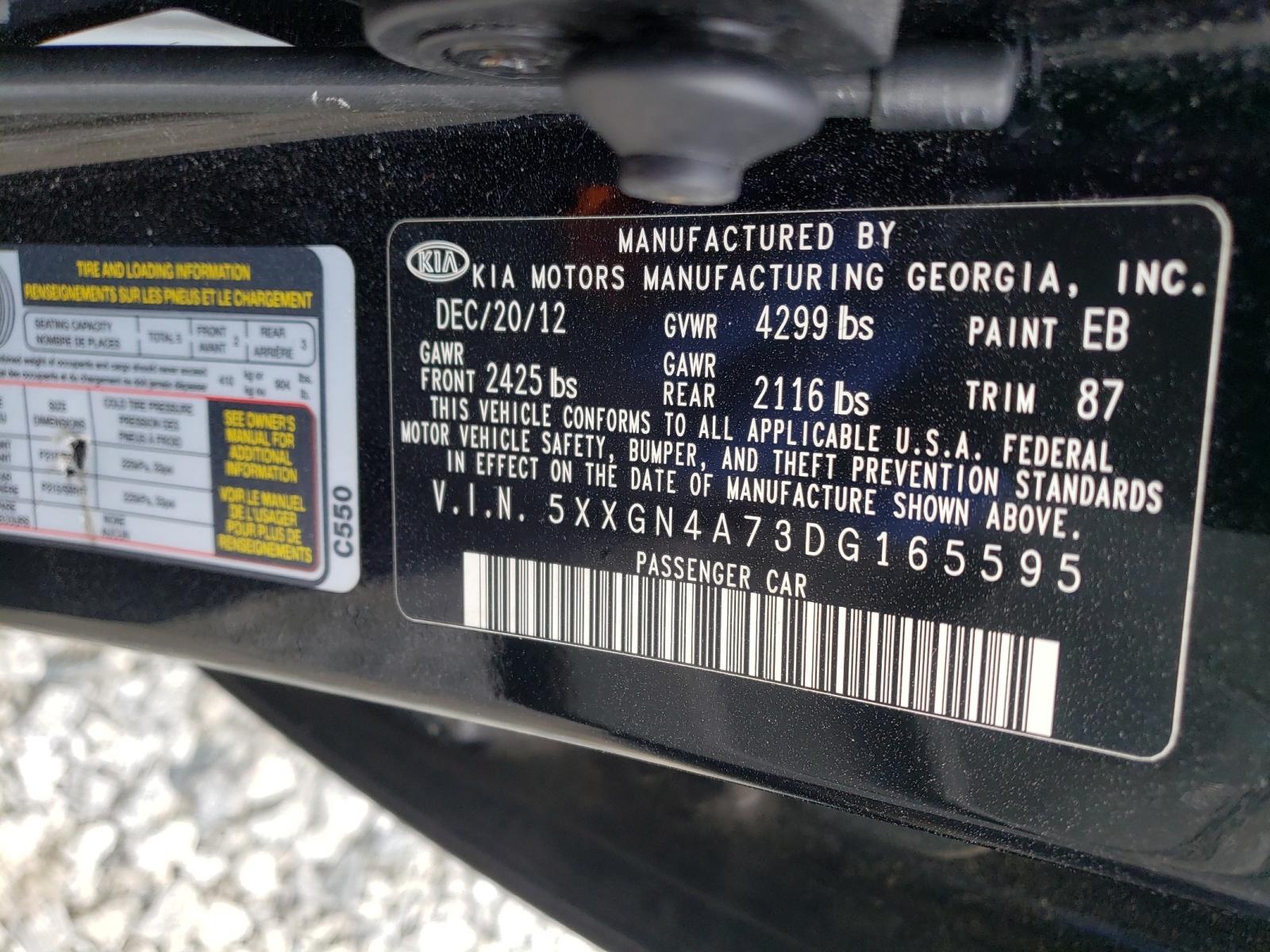 Photo 10 from auction – 2013 KIA OPTIMA EX with VIN 5XXGN4A73DG165595