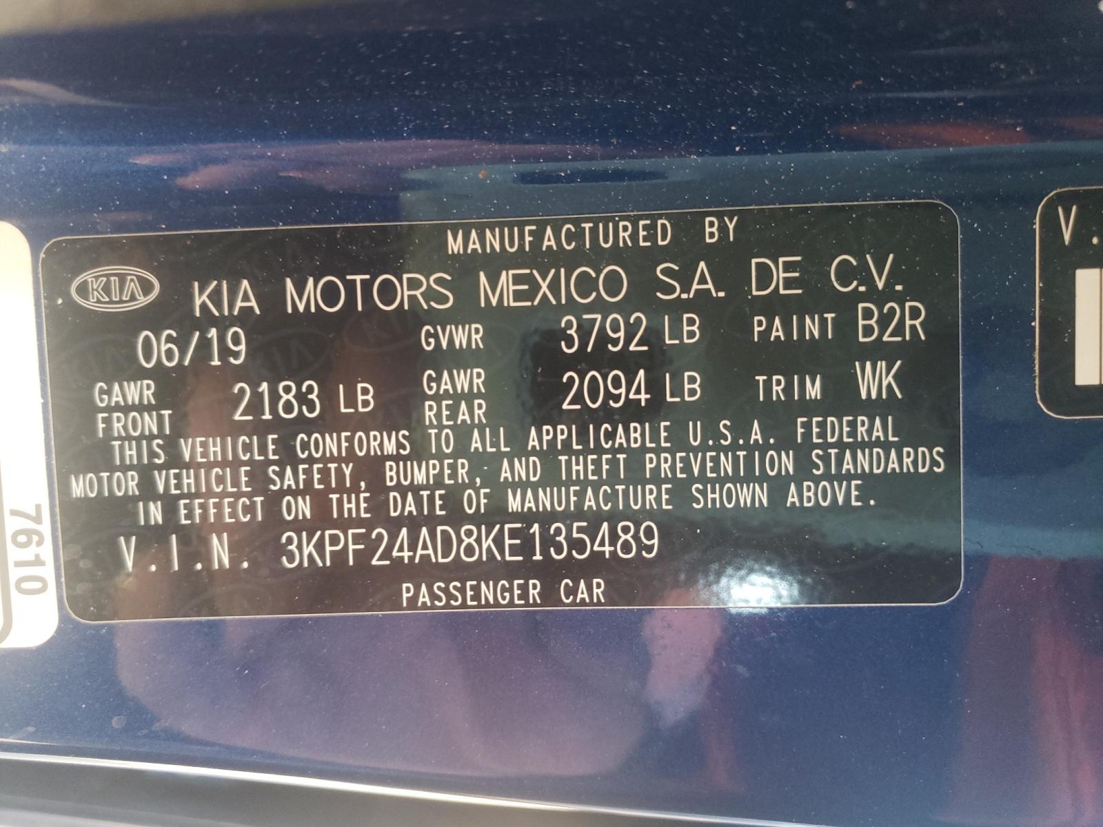 Photo 10 from auction – 2019 KIA FORTE FE with VIN 3KPF24AD8KE135489