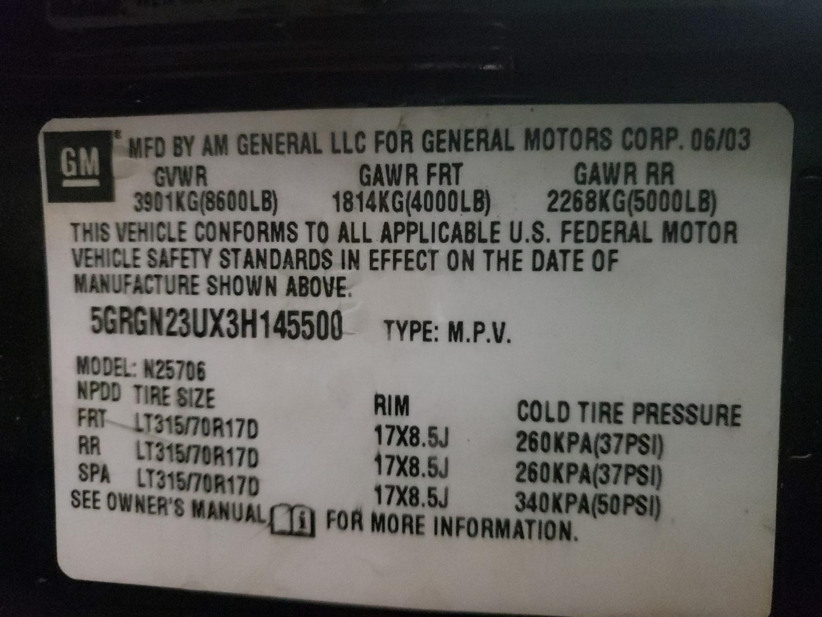 Photo 10 from auction – 2003 HUMMER H2 with VIN 5GRGN23UX3H145500