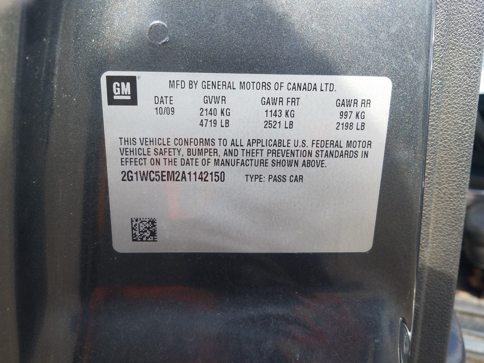 Photo 10 from auction – 2010 CHEVROLET IMPALA LTZ with VIN 2G1WC5EM2A1142150