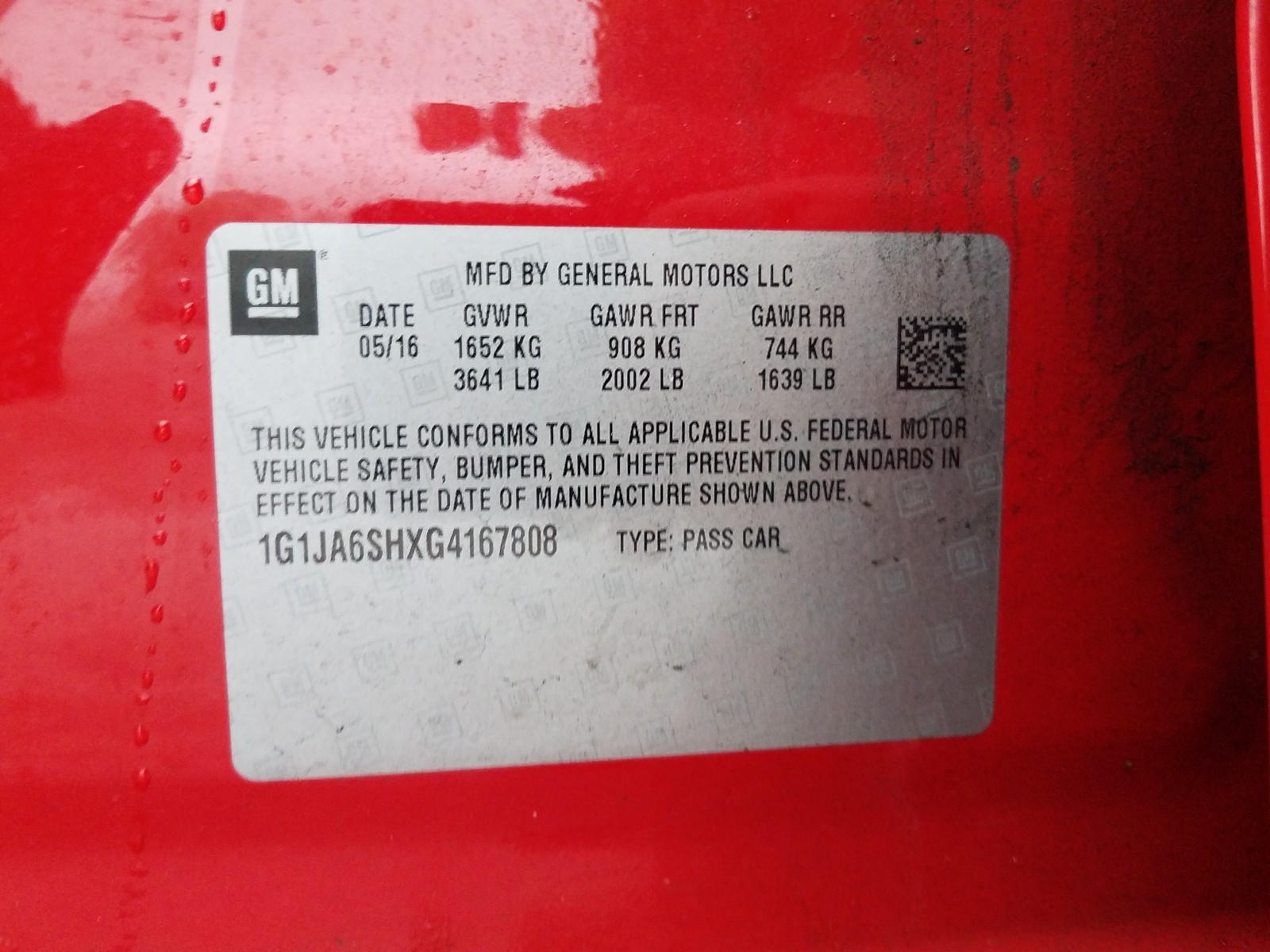 Photo 10 from auction – 2016 CHEVROLET SONIC LS with VIN 1G1JA6SHXG4167808